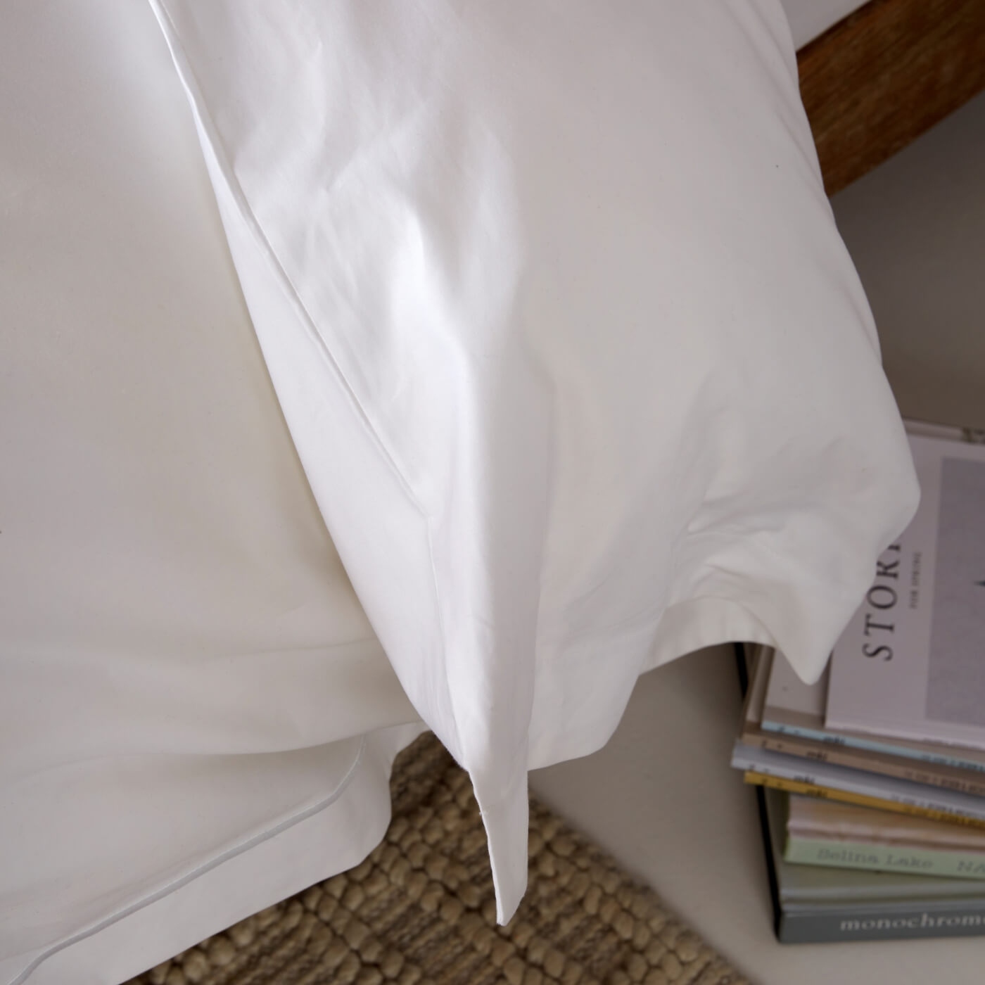 White 300 Thread Count Easycare Cotton With Tencel Bundle Standard Pillowcase - linen, close-up detail 1 | Soak and Sleep