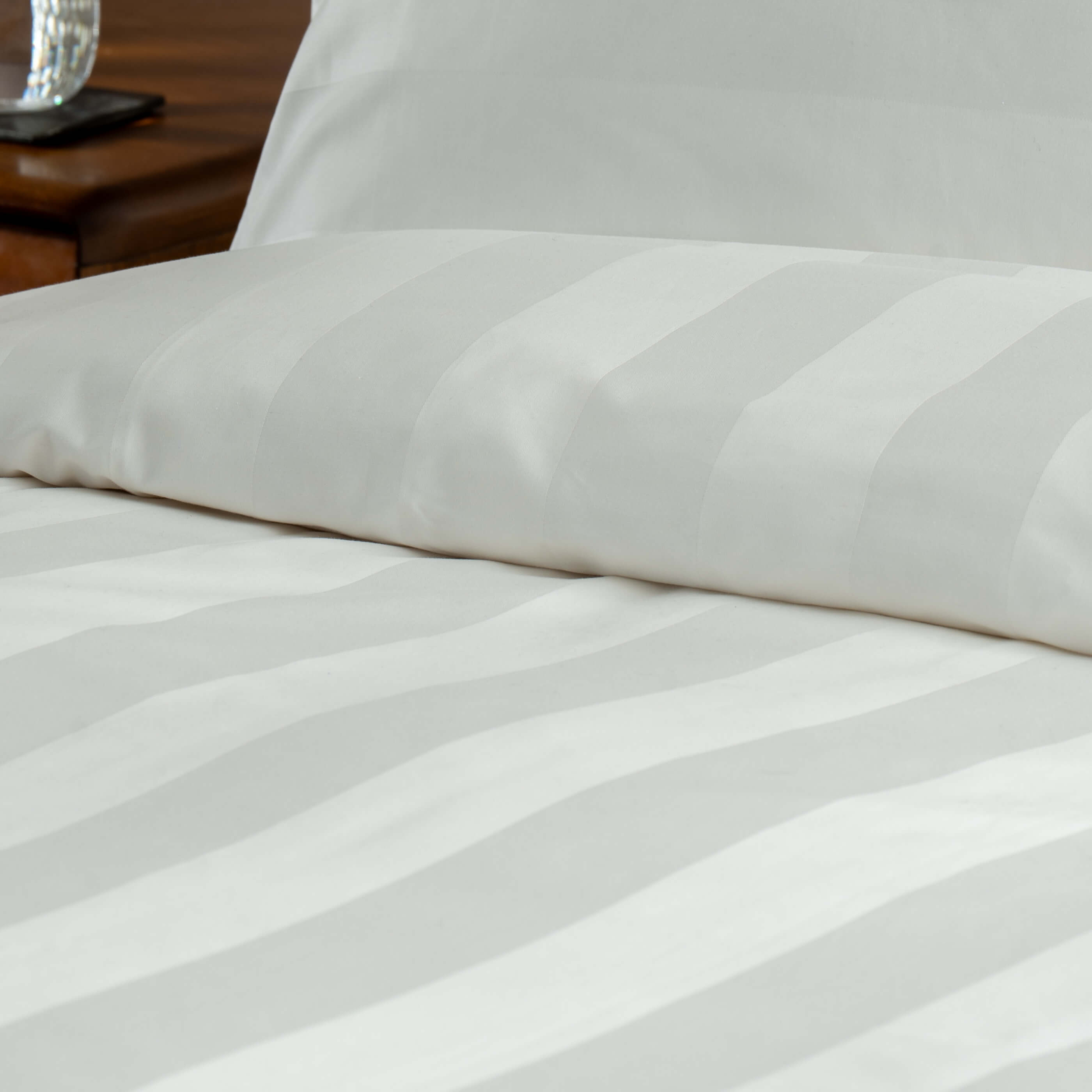 White 600 Thread Count Dobby Stripe Egyptian Cotton 40cm Deep Fitted Sheets bedroom detail | Soak and Sleep