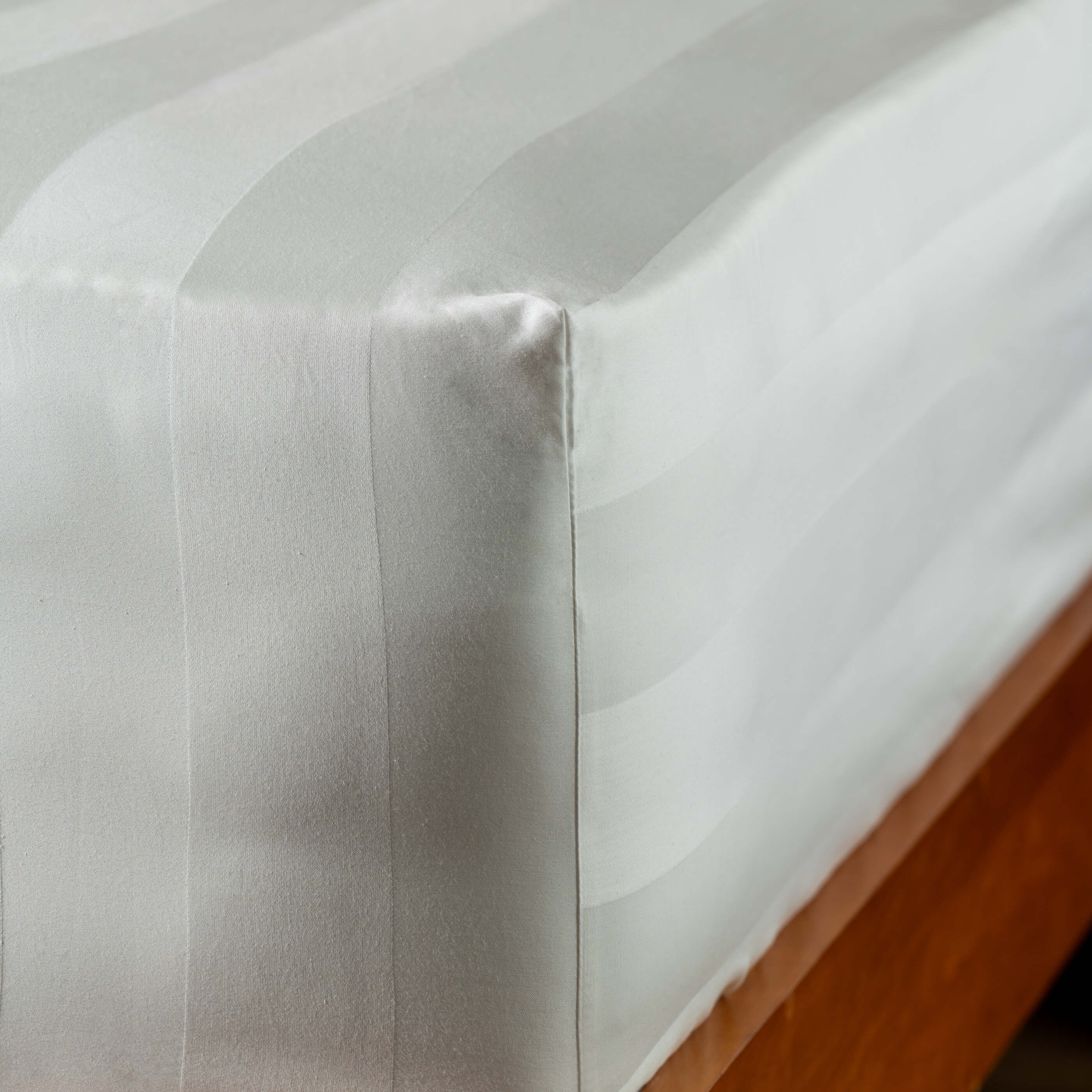 White 600 Thread Count Dobby Stripe Egyptian Cotton Bedding - linen, close-up detail 3 | Soak and Sleep