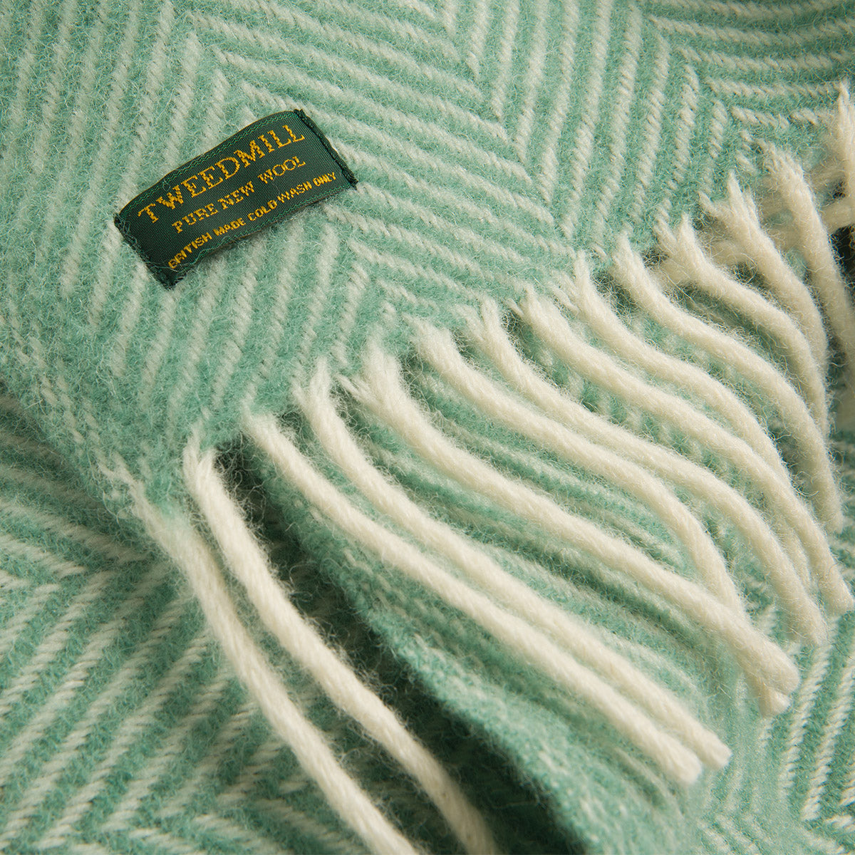 Sea Green Herringbone Pure Wool Throw