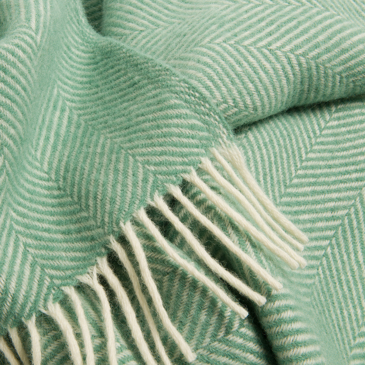 Sea Green Herringbone Pure Wool Throw