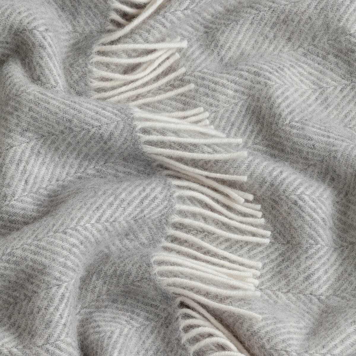Light Grey Herringbone Pure Wool Throw