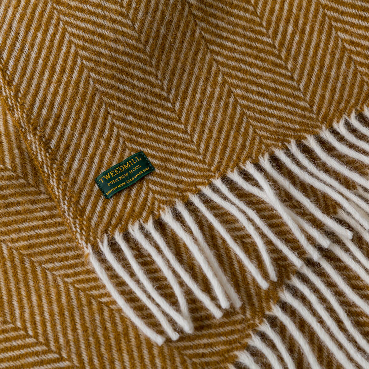 Mustard Herringbone Pure Wool Throw