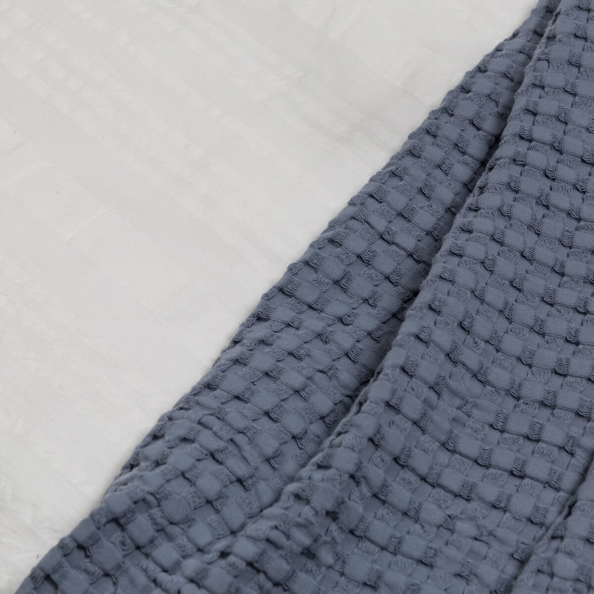 Dusky Blue Waffle Bedspread