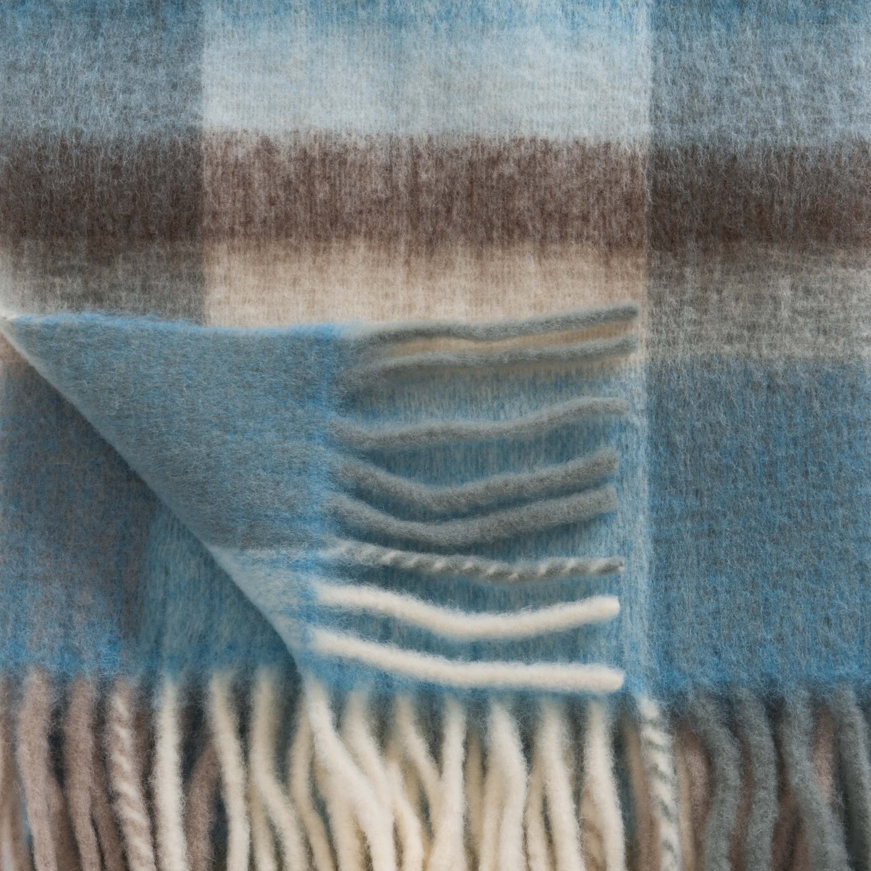 Blue Brushed Check Wool Blend Throw