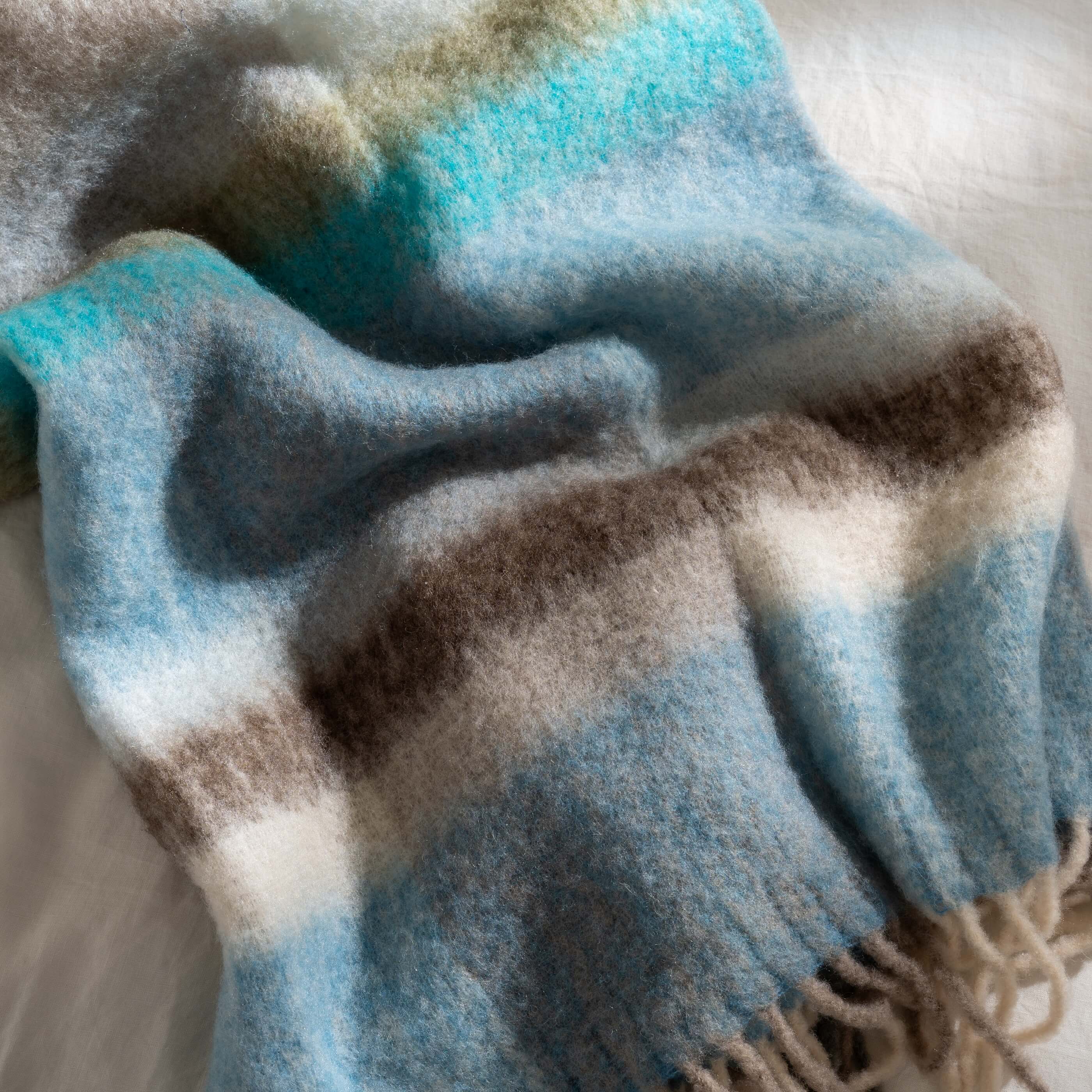 Blue Brushed Check Wool Blend Throw