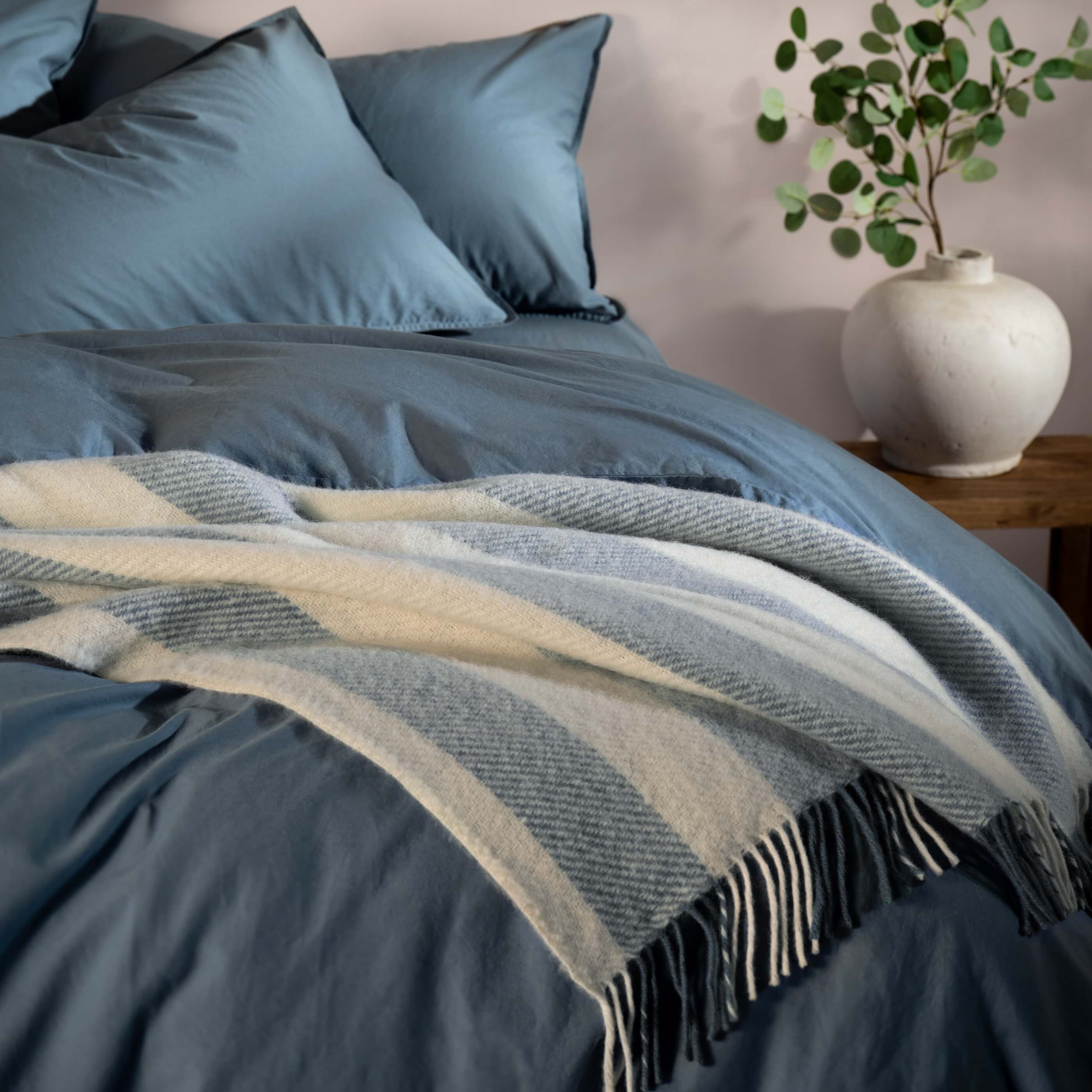 Mediterranean Blue Brushed Wool Stripe Throw