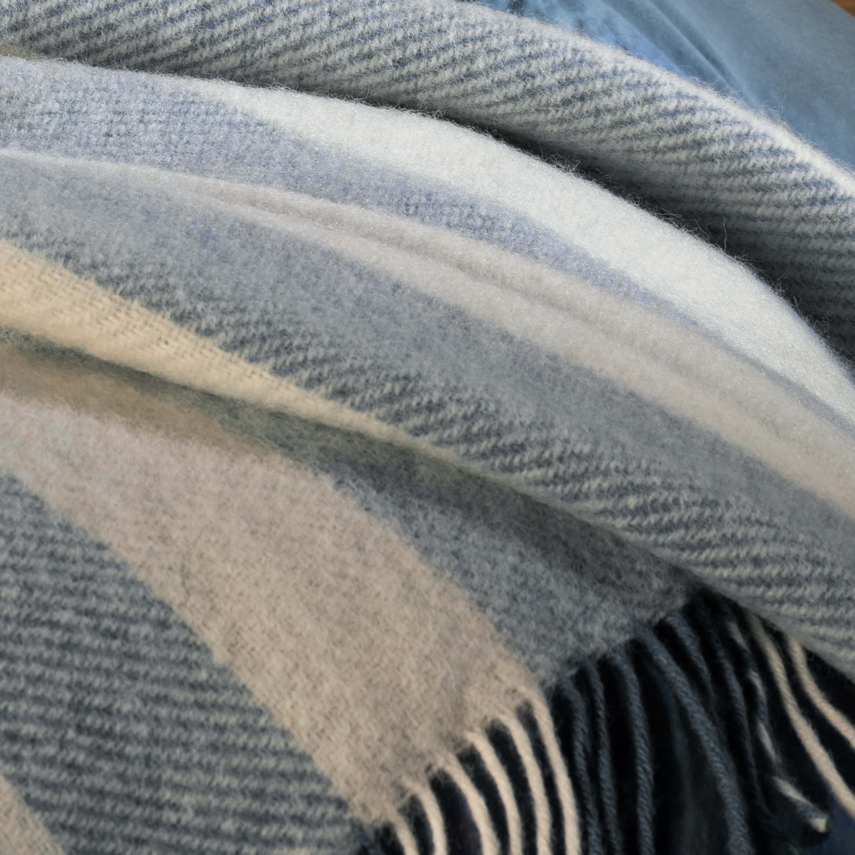 Mediterranean Blue Brushed Wool Stripe Throw