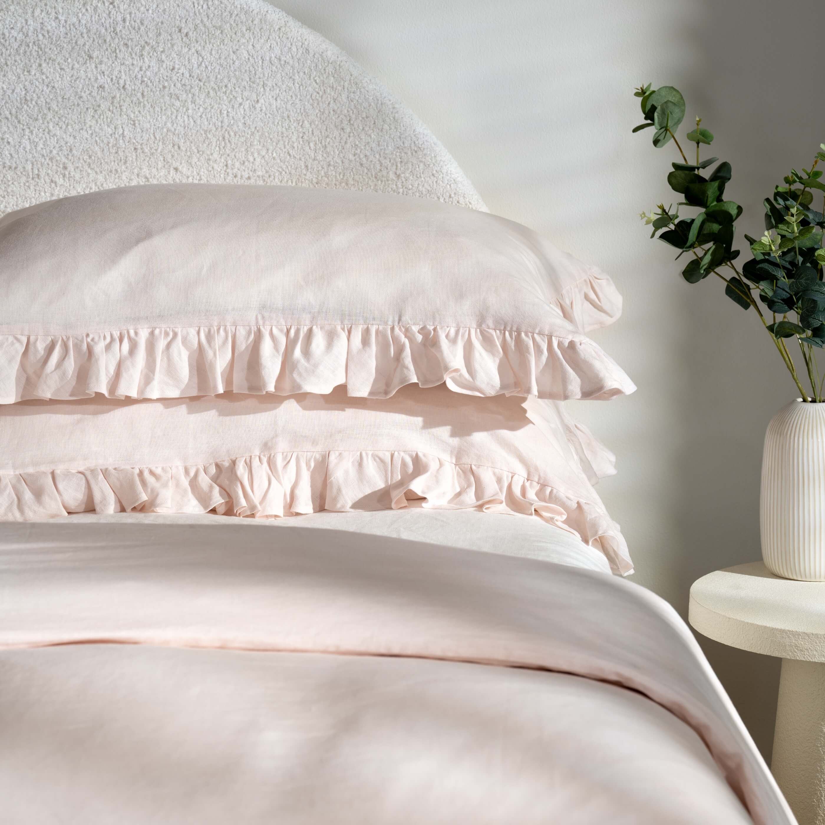 Blush Pink Ruffled French Linen Duvet Cover