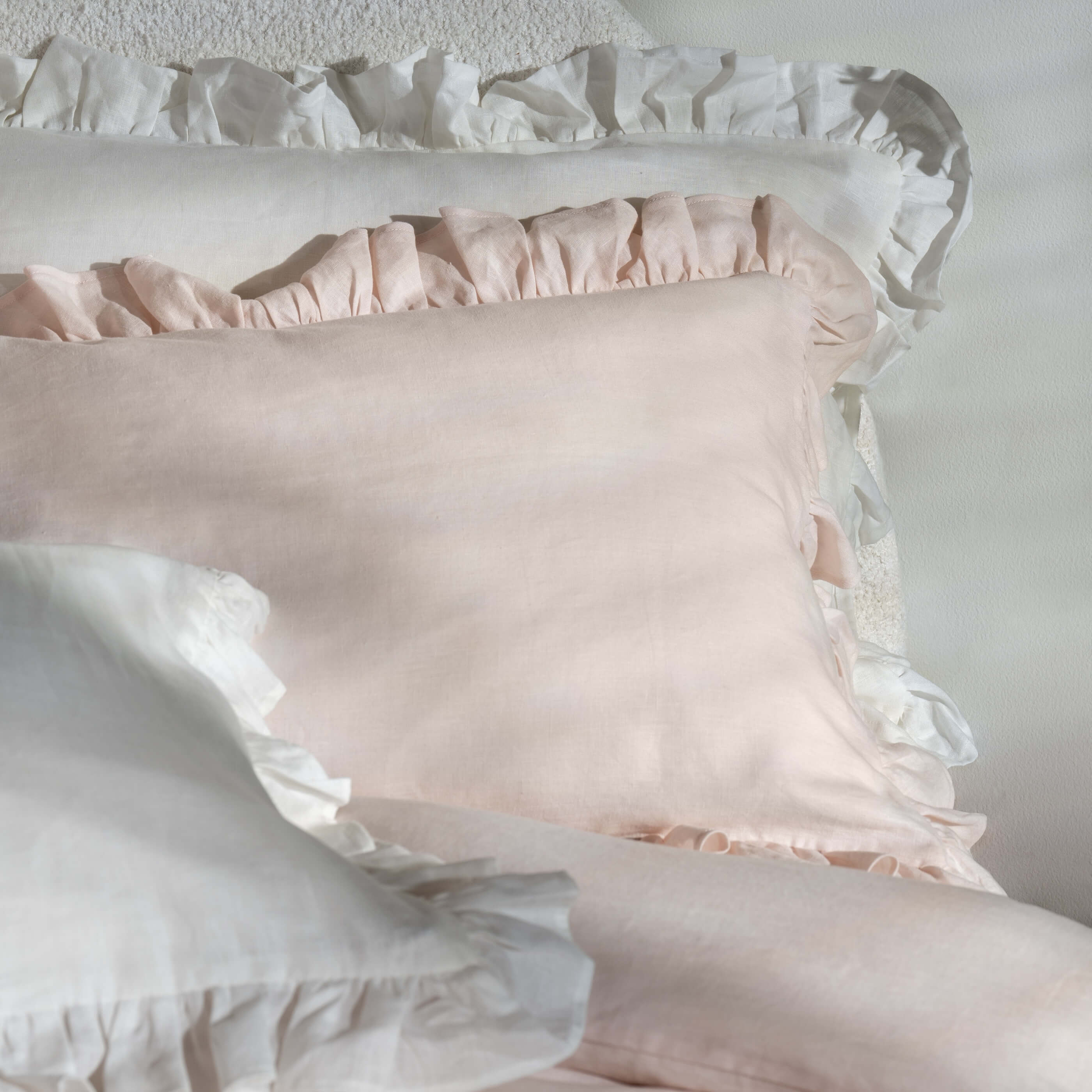 Blush Pink Ruffled French Linen Duvet Cover