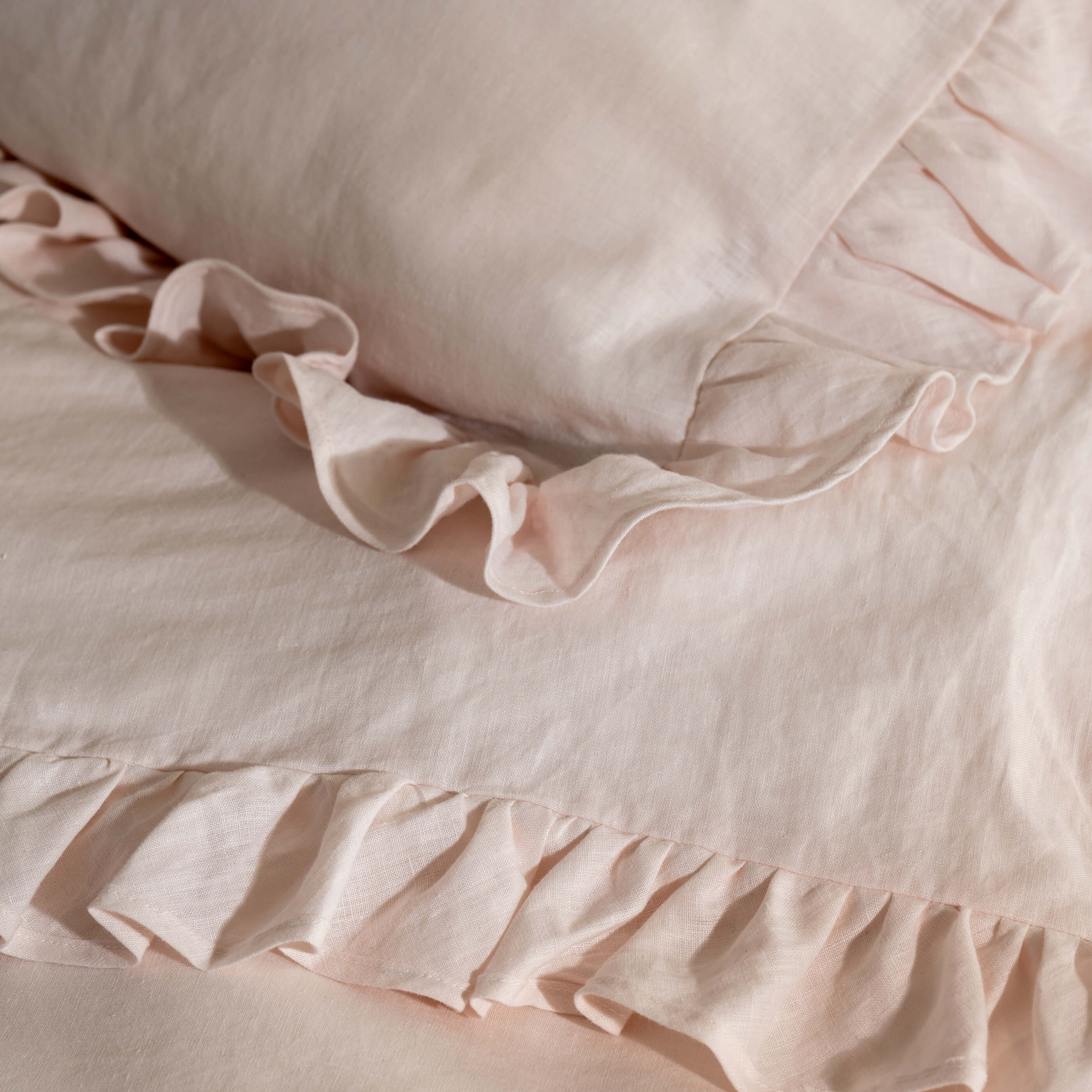 Blush Pink Ruffled French Linen Duvet Cover