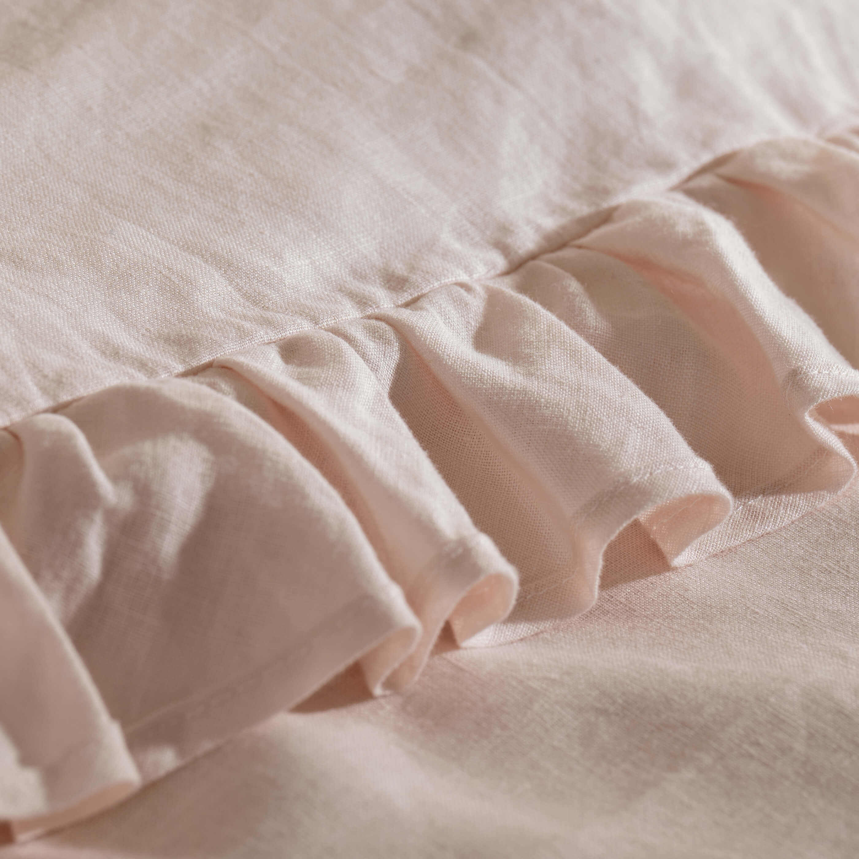 Blush Pink Ruffled French Linen Duvet Cover