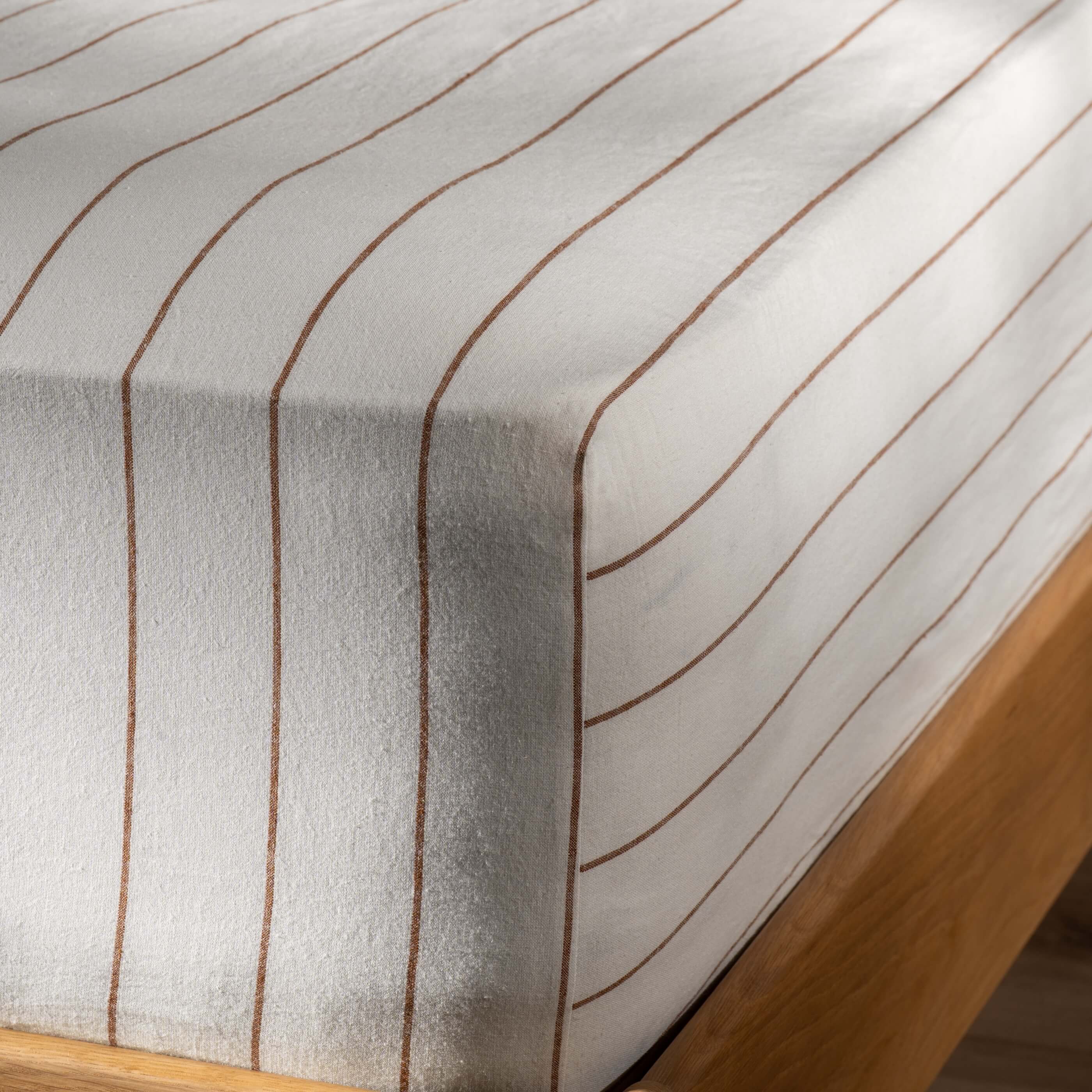 White/Burnt Orange Pinstripe Linen/Cotton 30cm Standard Fitted Sheets