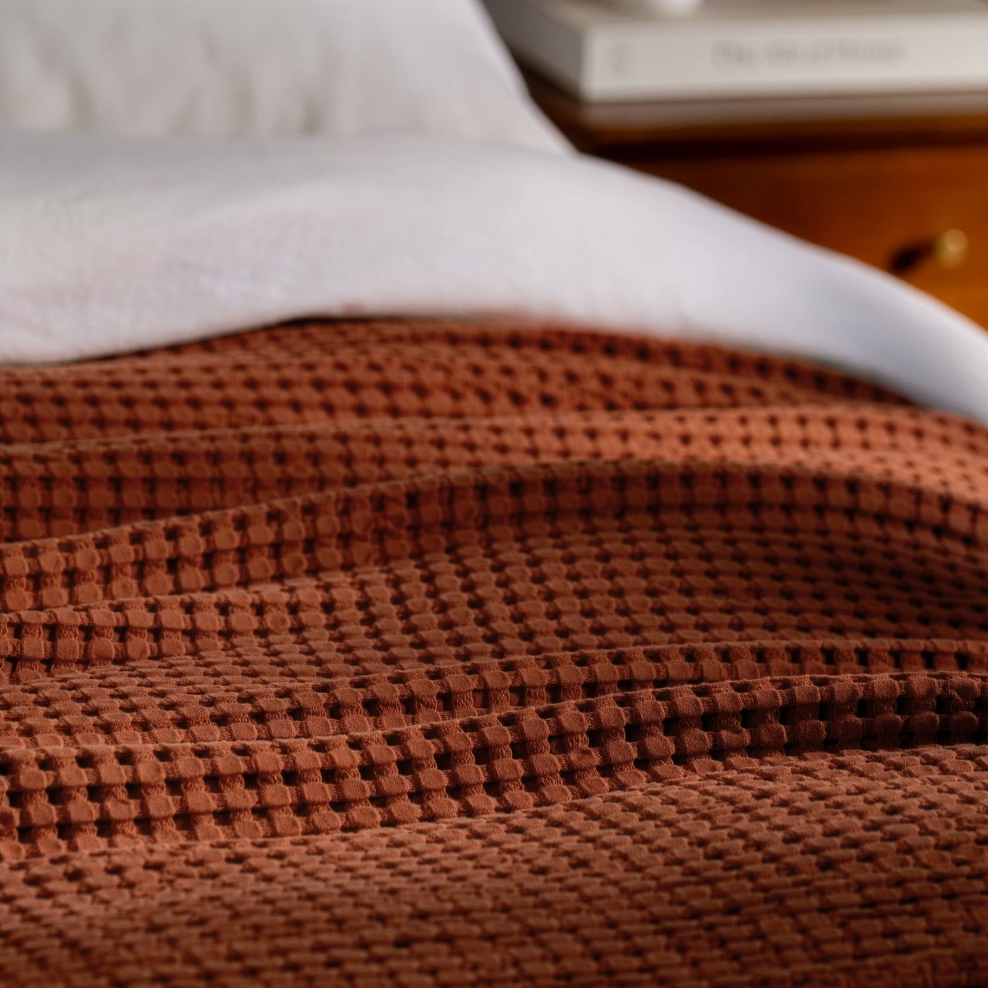 Burnt Orange Waffle Cotton Bedspread