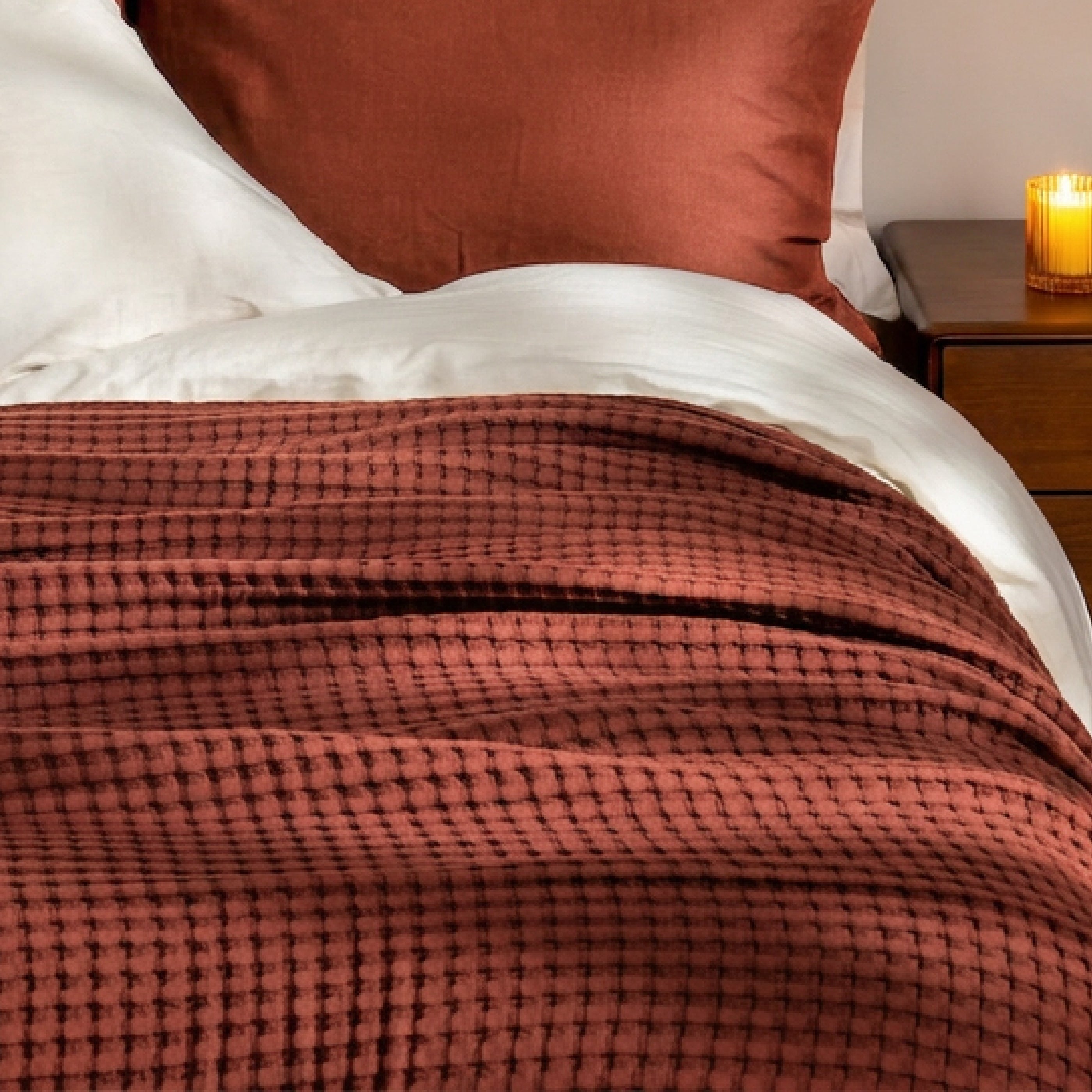 Burnt Orange Waffle Cotton Bedspread