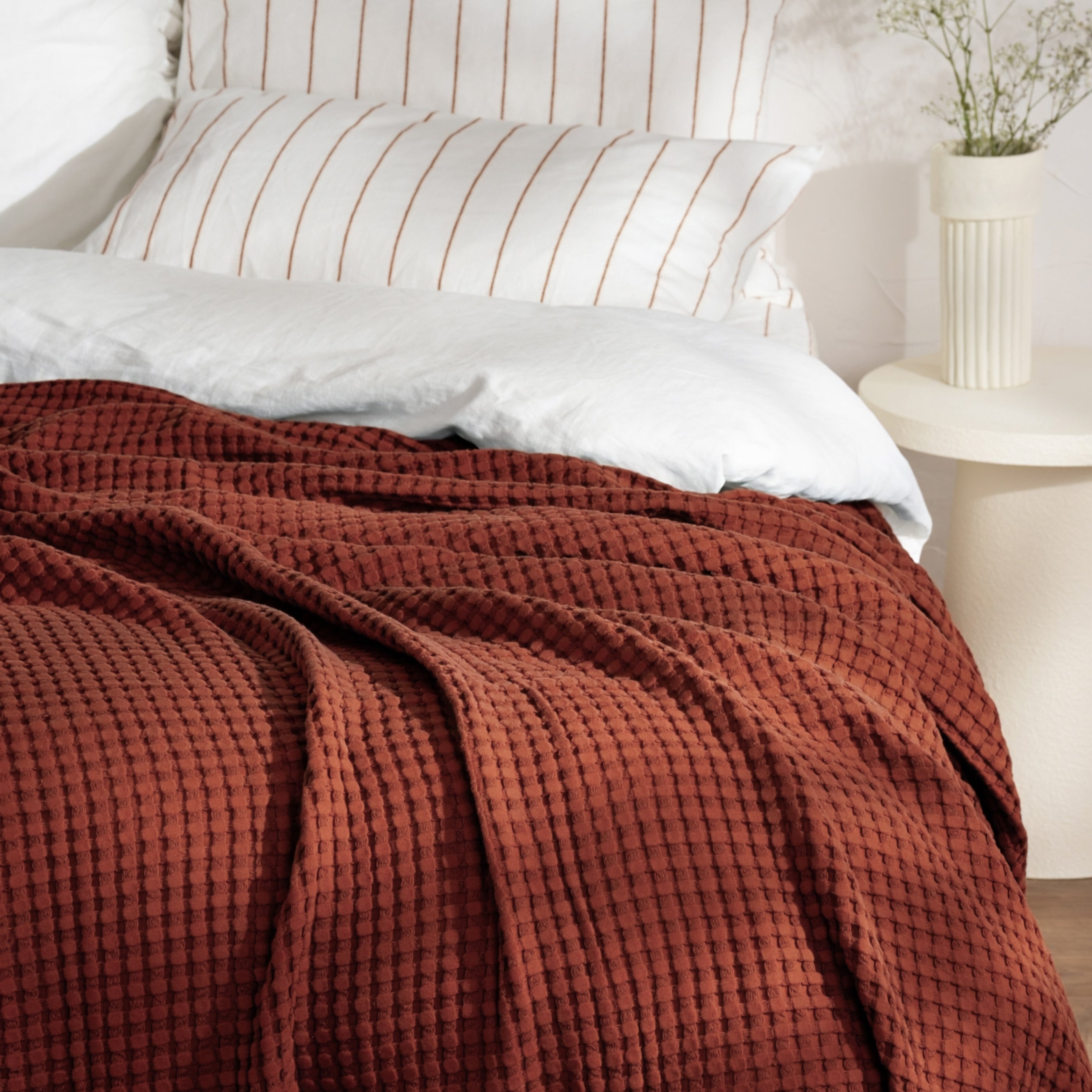 Burnt Orange Waffle Cotton Bedspread
