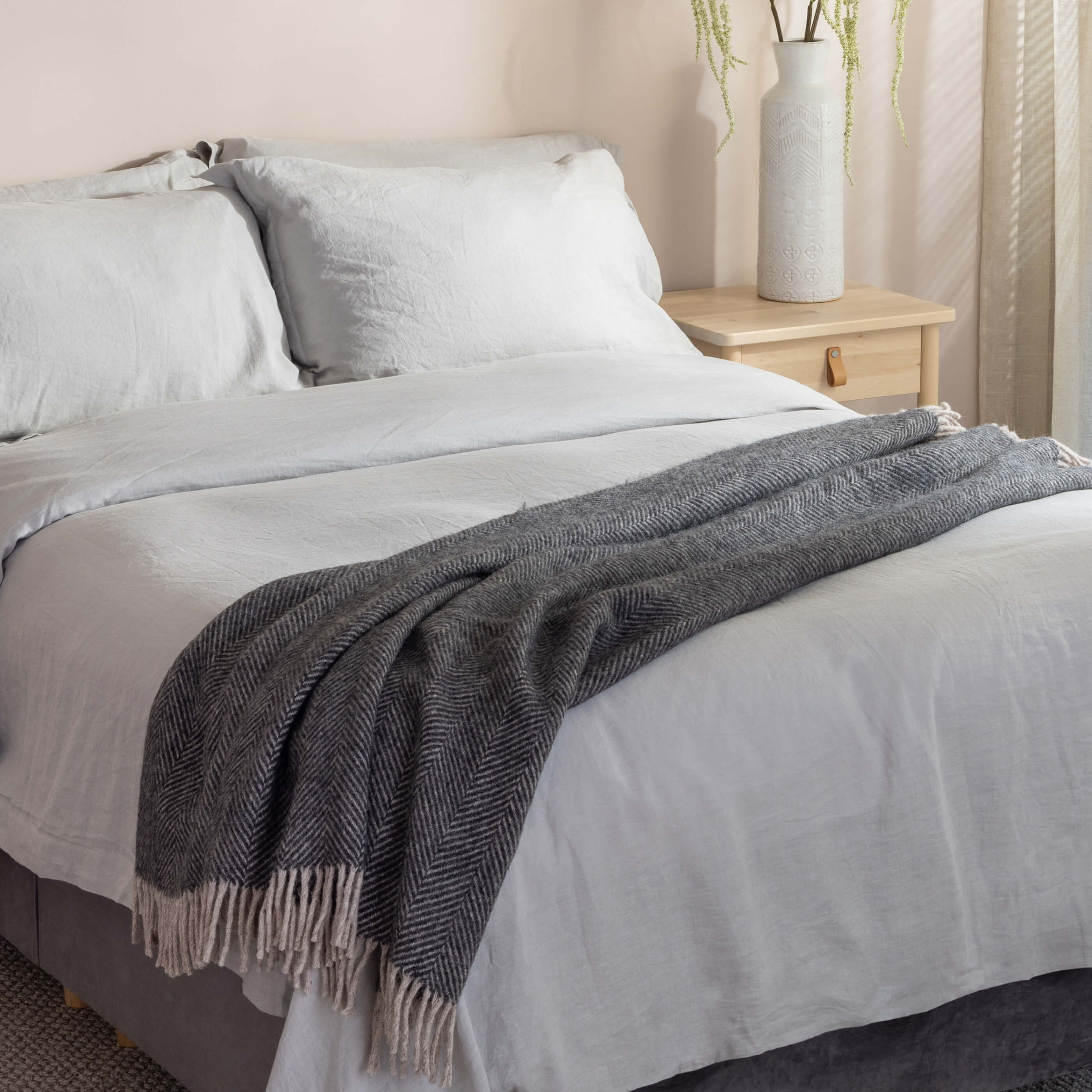 Charcoal Herringbone Pure Wool Throw