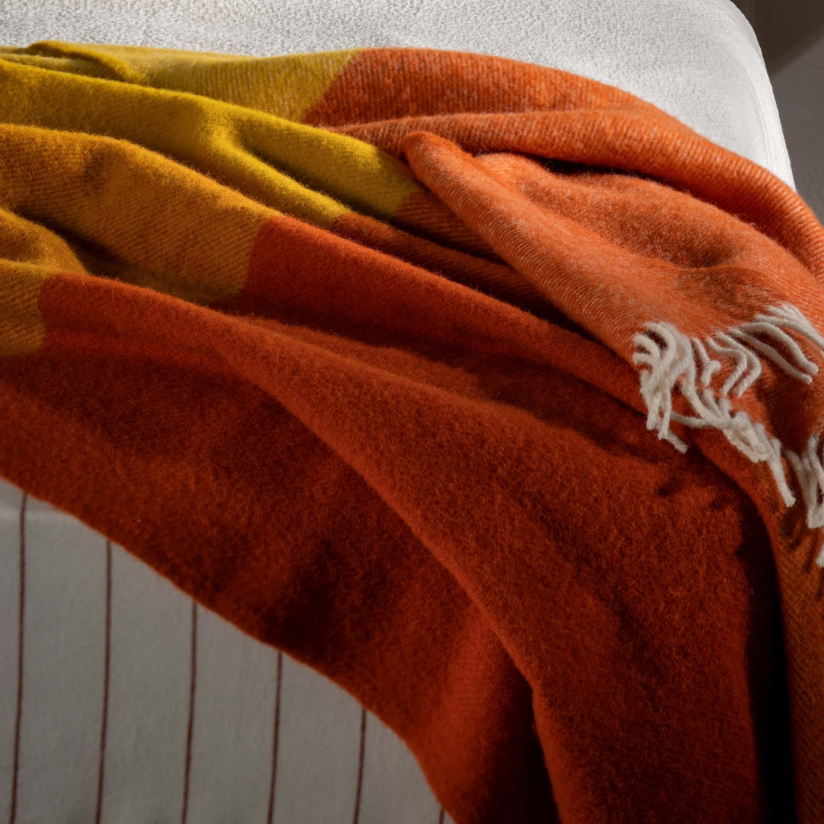 Cinnamon Wool Block Colour Check Throw