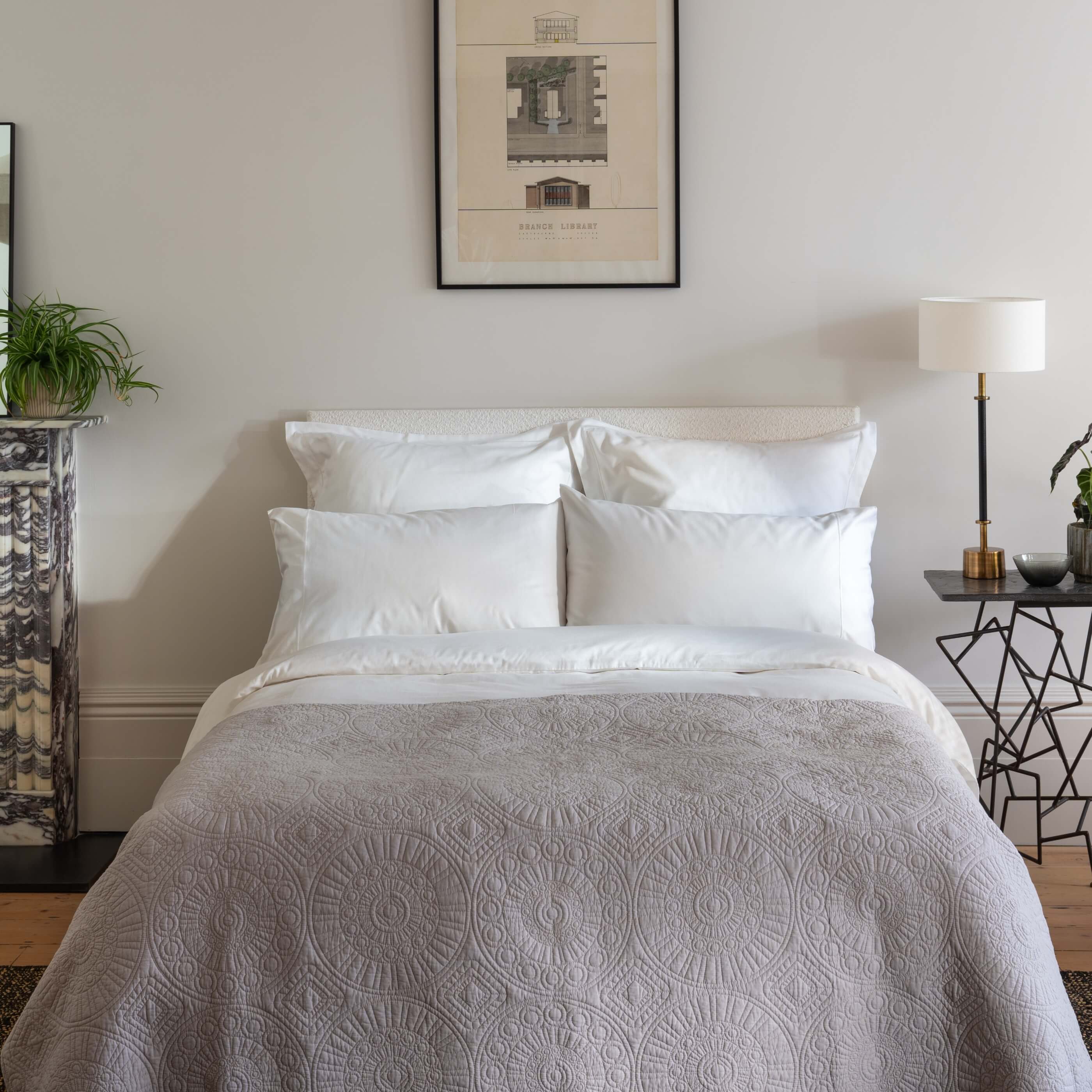 Light Stone Quilted Cotton Bedspread