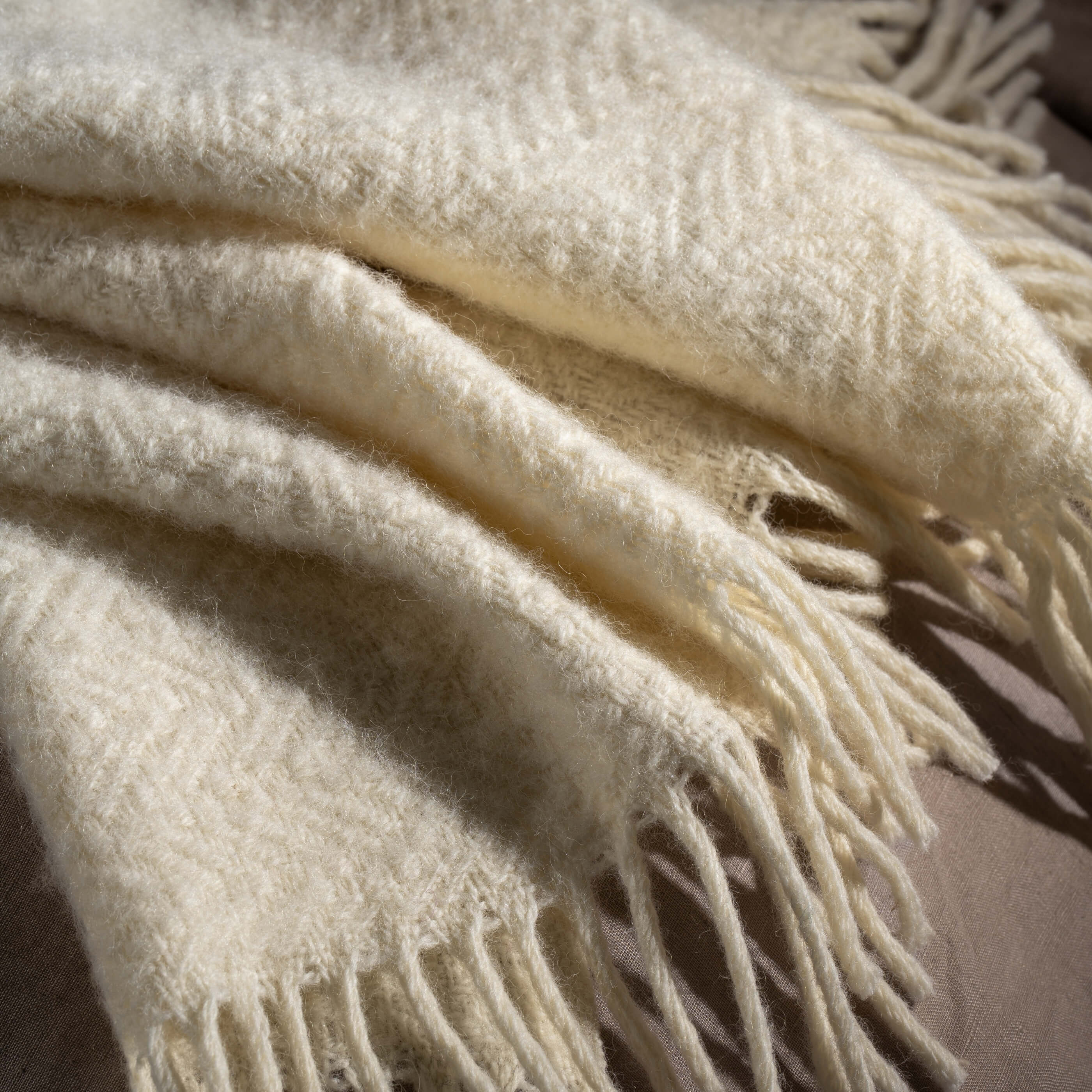 Cream Pure Wool Textured Throw