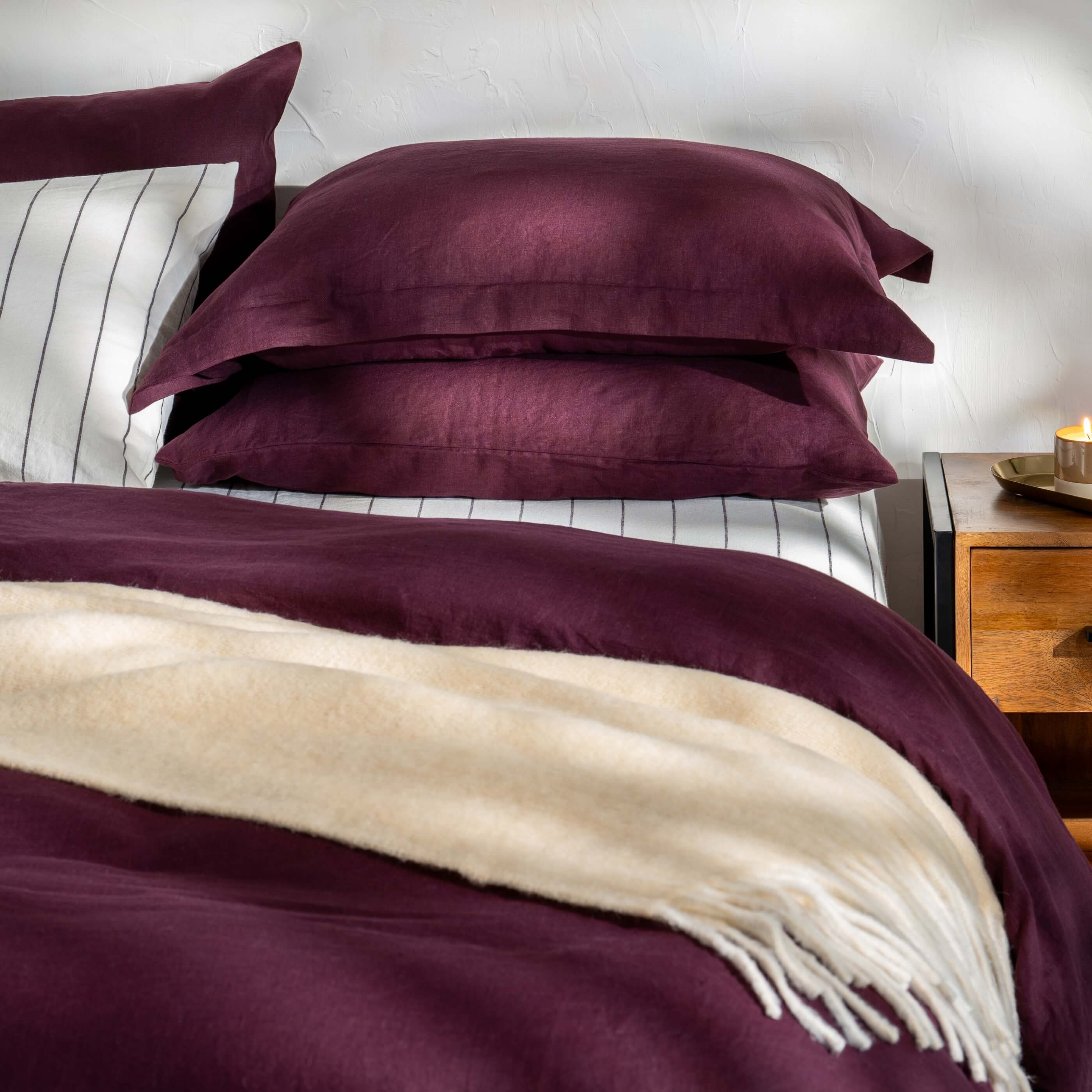 Cream Brushed Check Wool Blend Throw