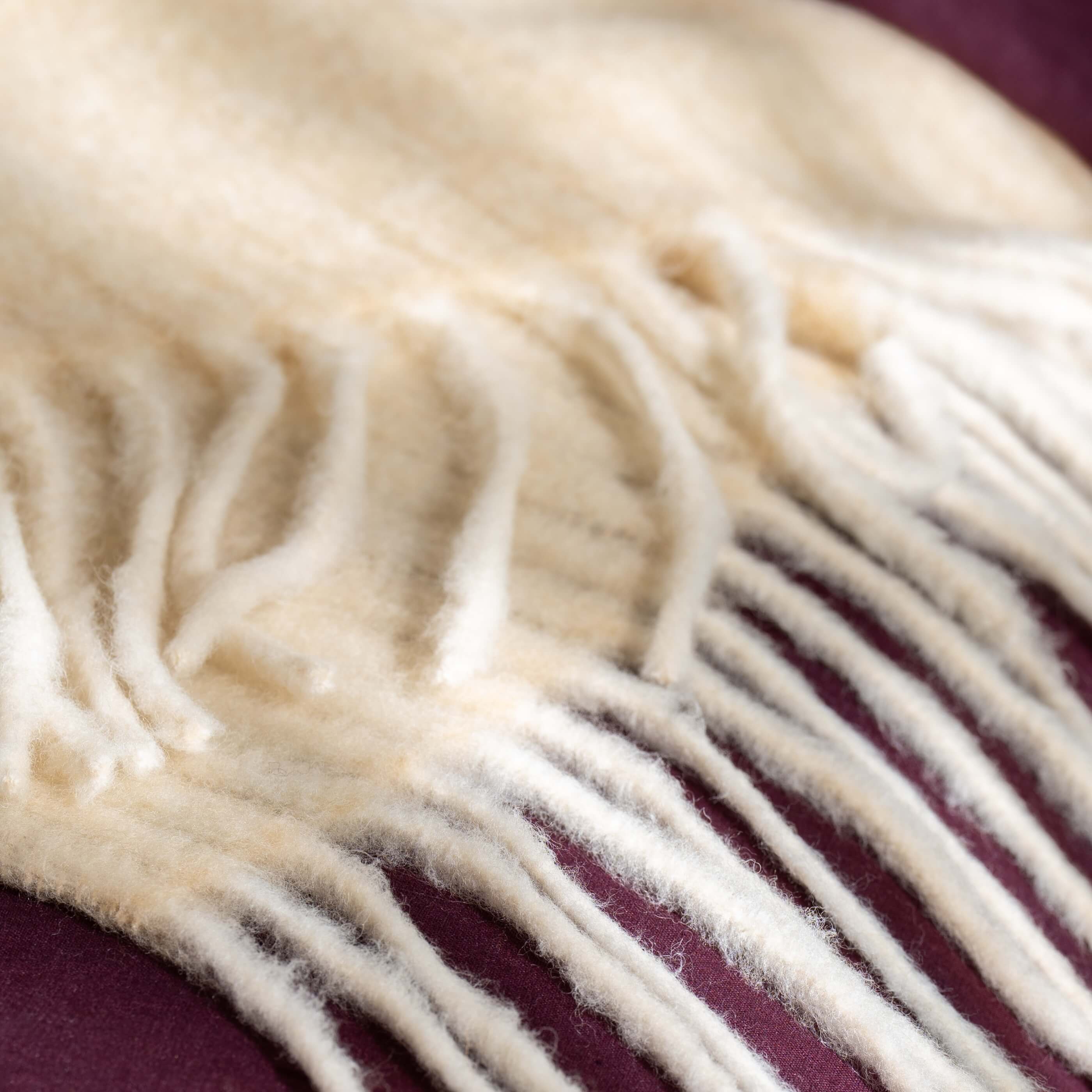 Cream Brushed Check Wool Blend Throw