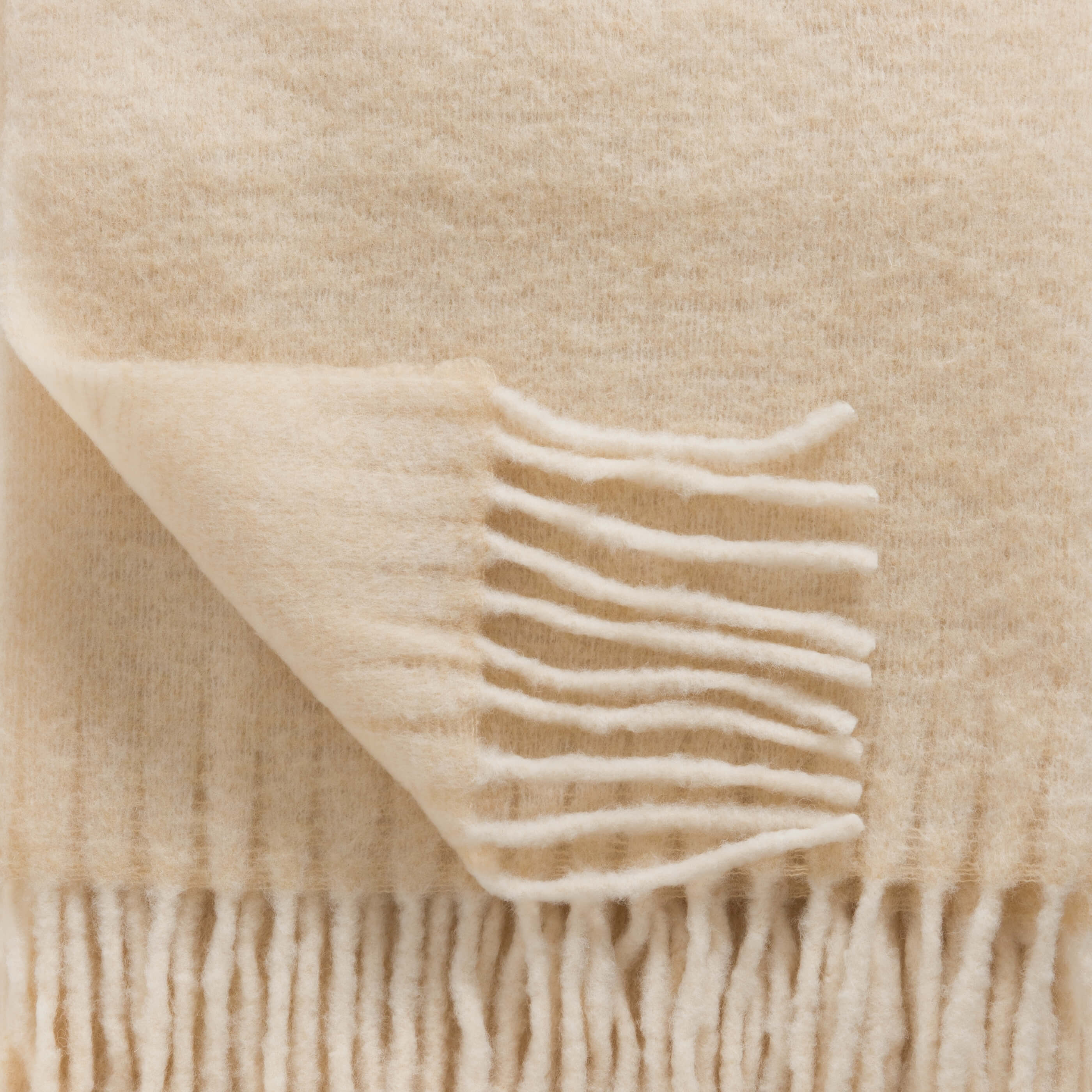 Cream Brushed Check Wool Blend Throw