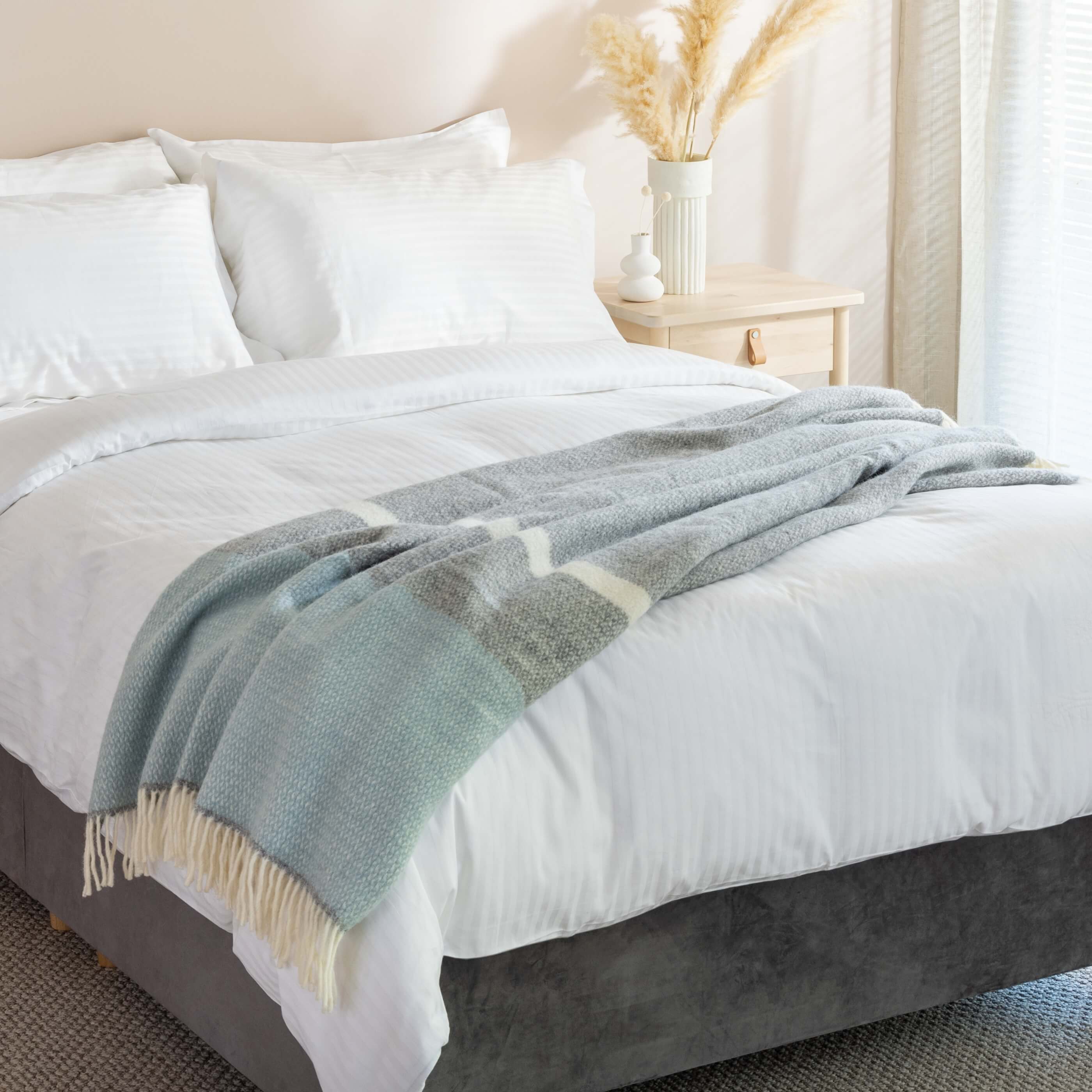 Duck Egg Colour Block Pure Wool Throw