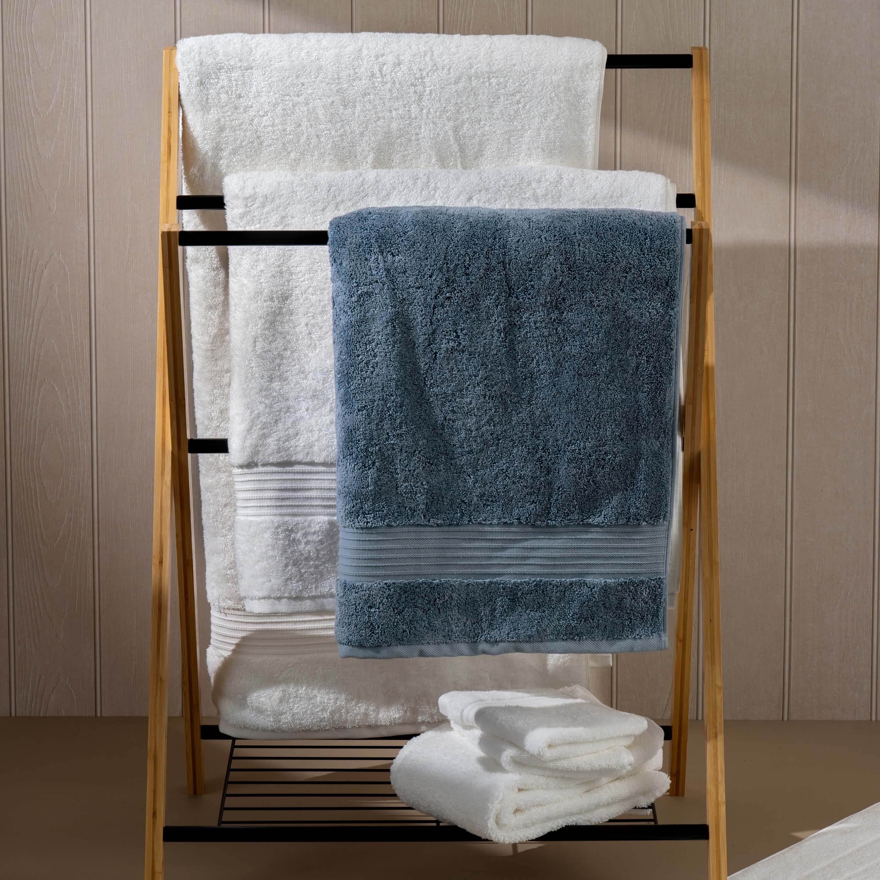 Dusky Blue Egyptian Cotton Towels bedroom detail 4 | Soak and Sleep