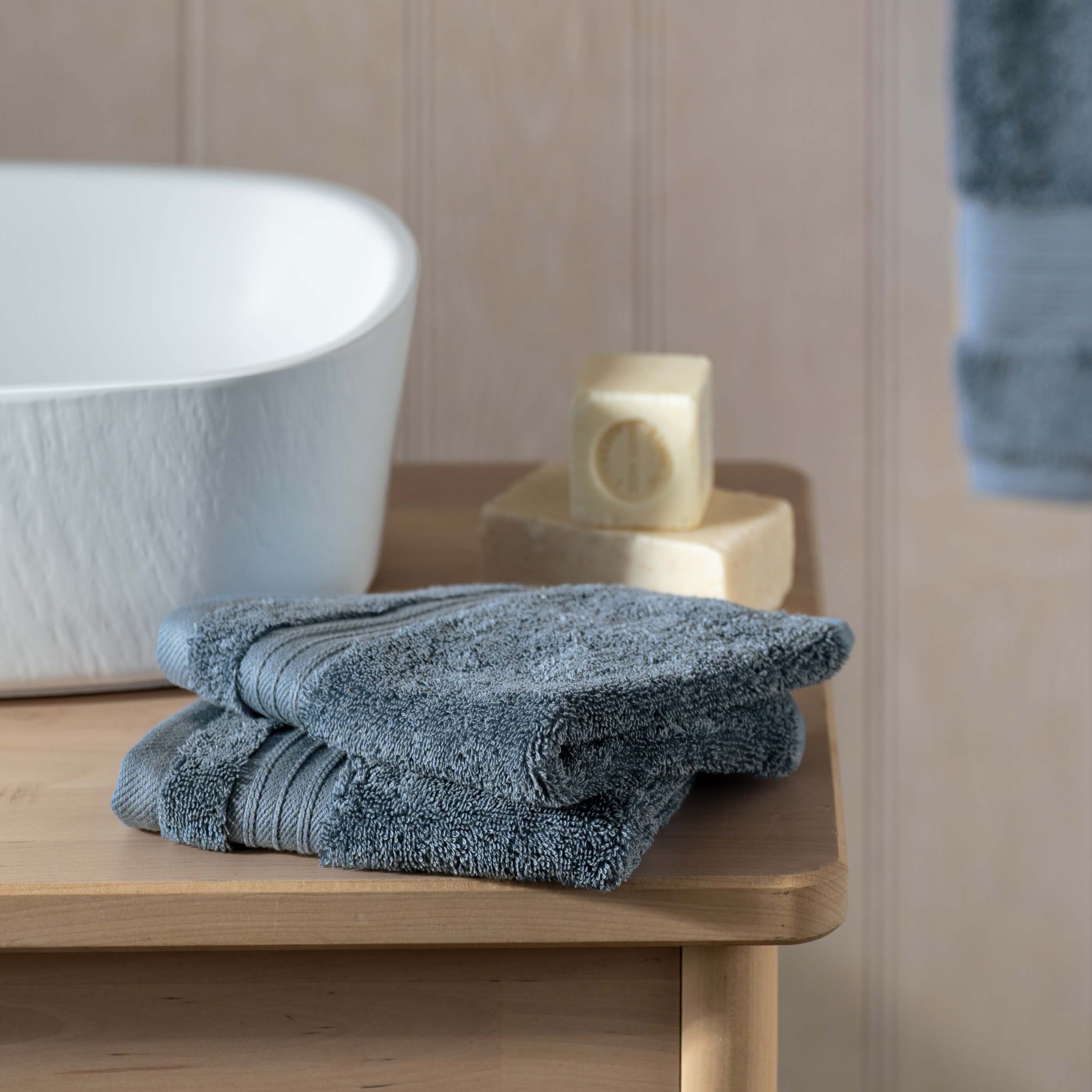 Dusky Blue Egyptian Cotton Face Cloth Pair