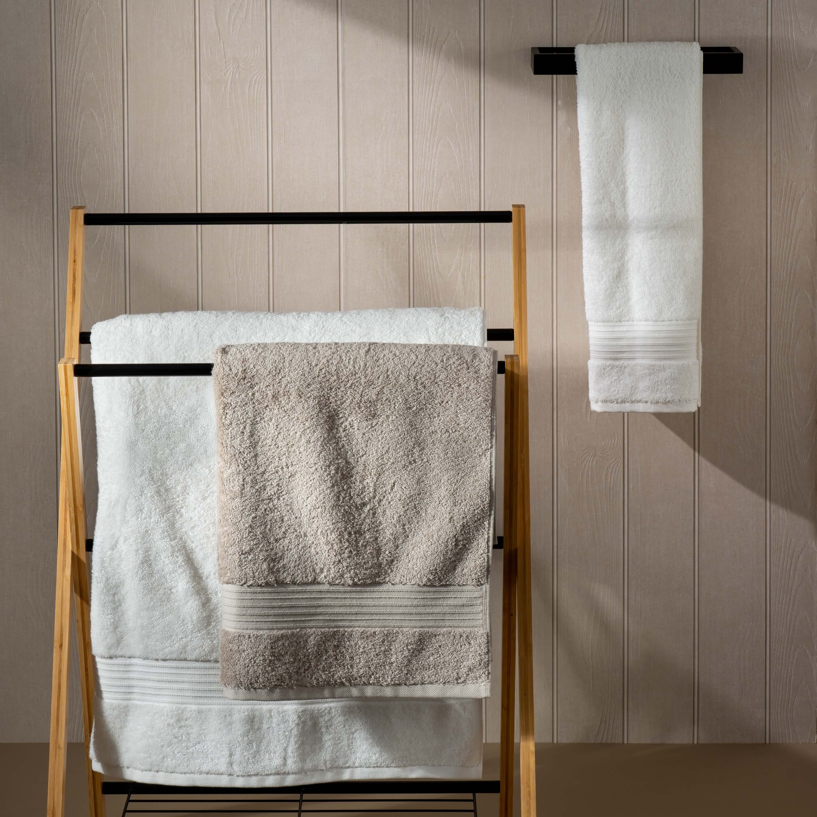 Taupe Egyptian Cotton Towels bedroom detail 2 | Soak and Sleep