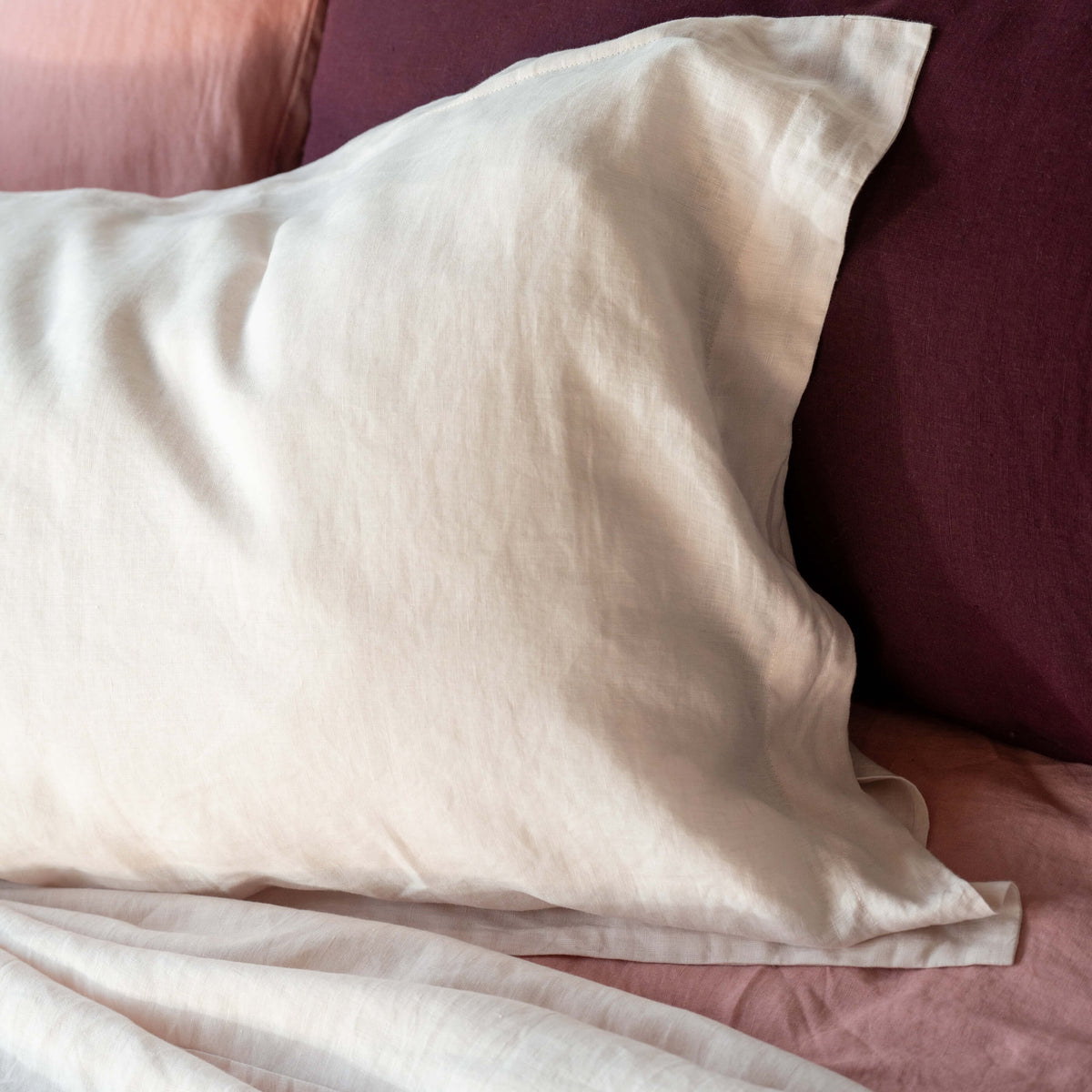 Blush Pink French Linen Bedding And Bed Sheets - breathable, in a styled bedroom 4 | Soak and Sleep