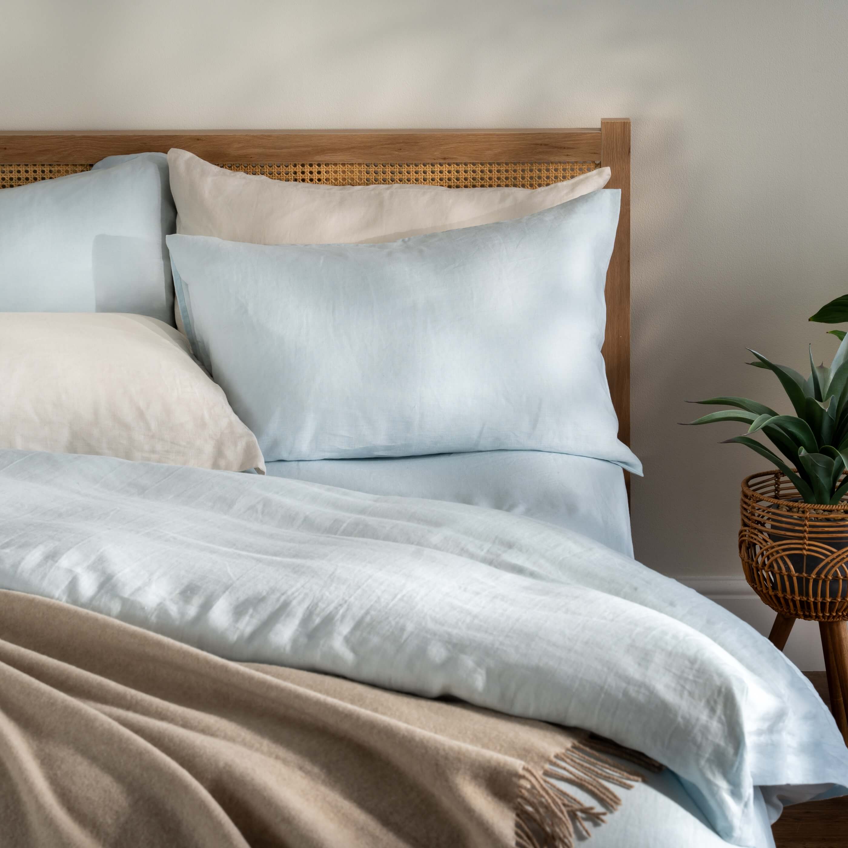 Mineral Blue French Linen Fitted Sheet (Deep)