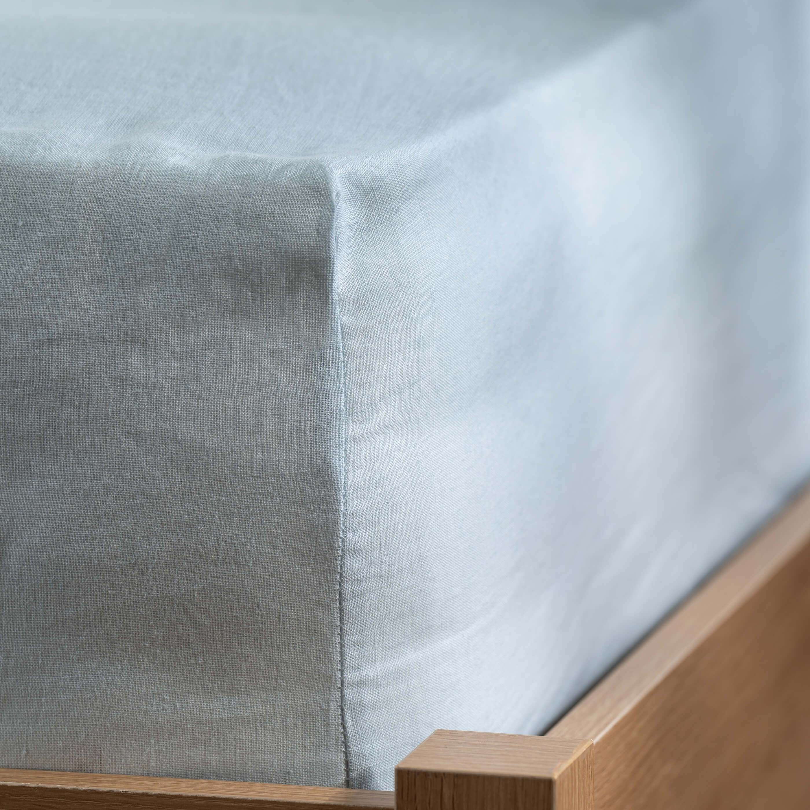 Mineral Blue French Linen Bedding And Bed Sheets - breathable, close-up detail 4 | Soak and Sleep