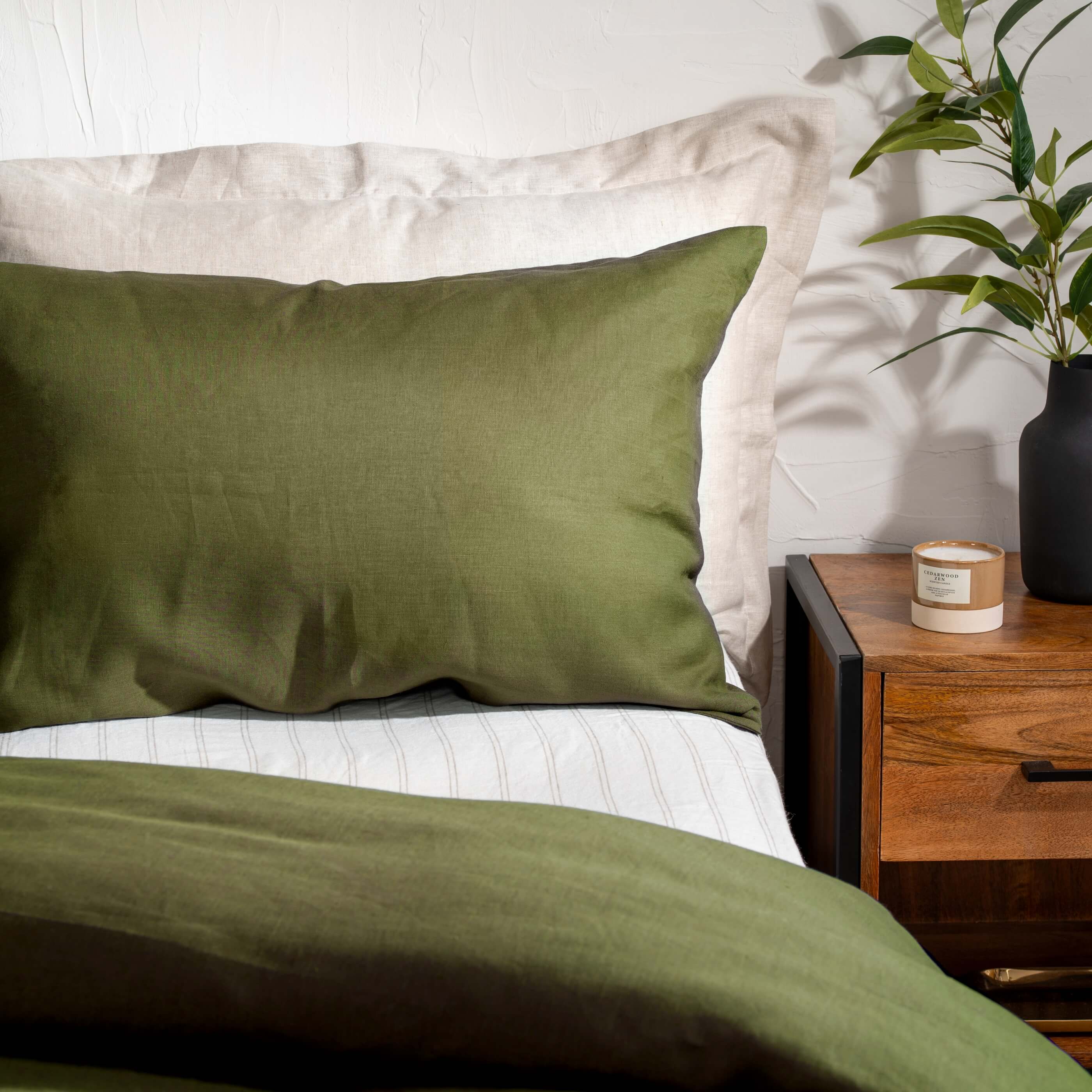 Olive Green French Linen Duvet Cover