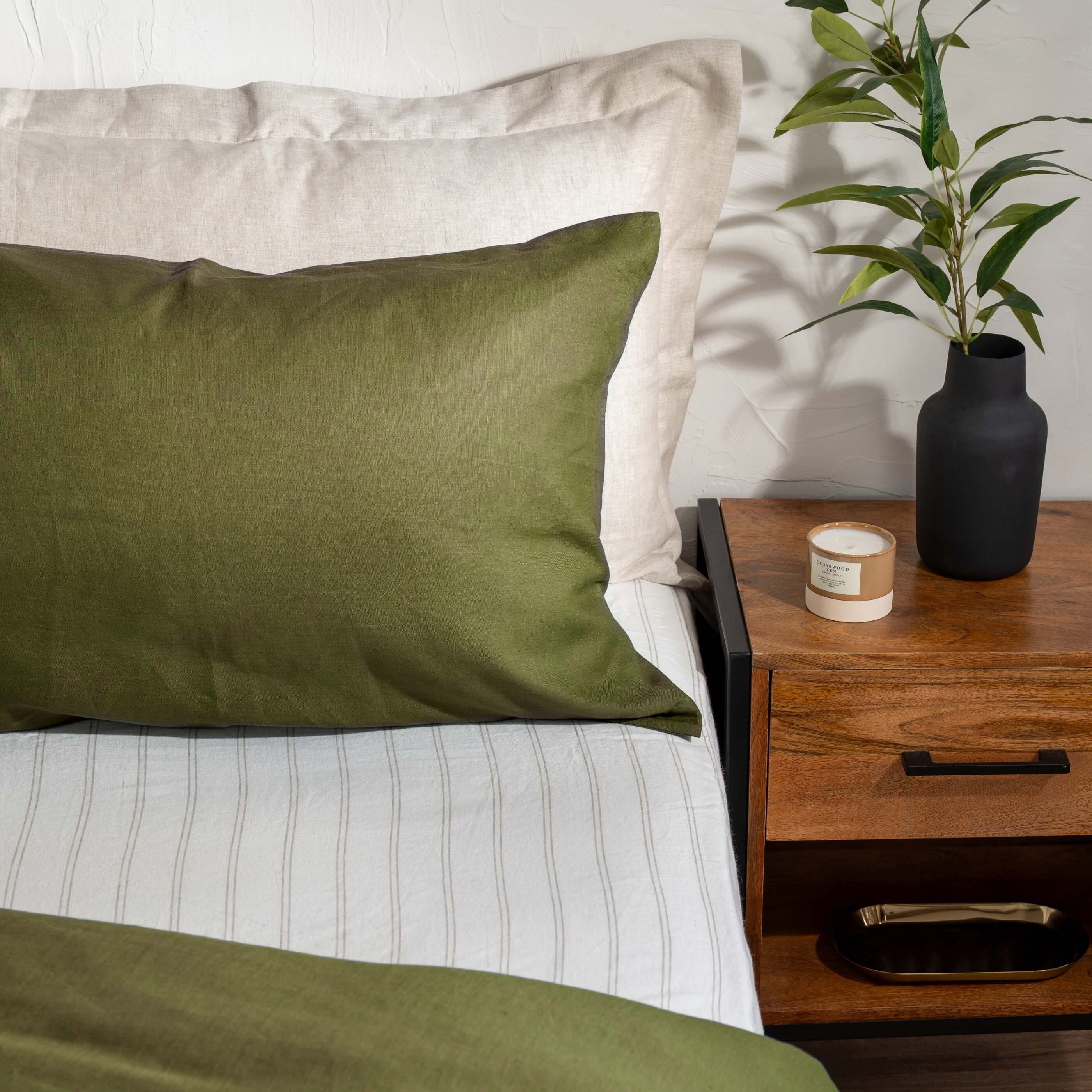 Olive Green French Linen Duvet Cover