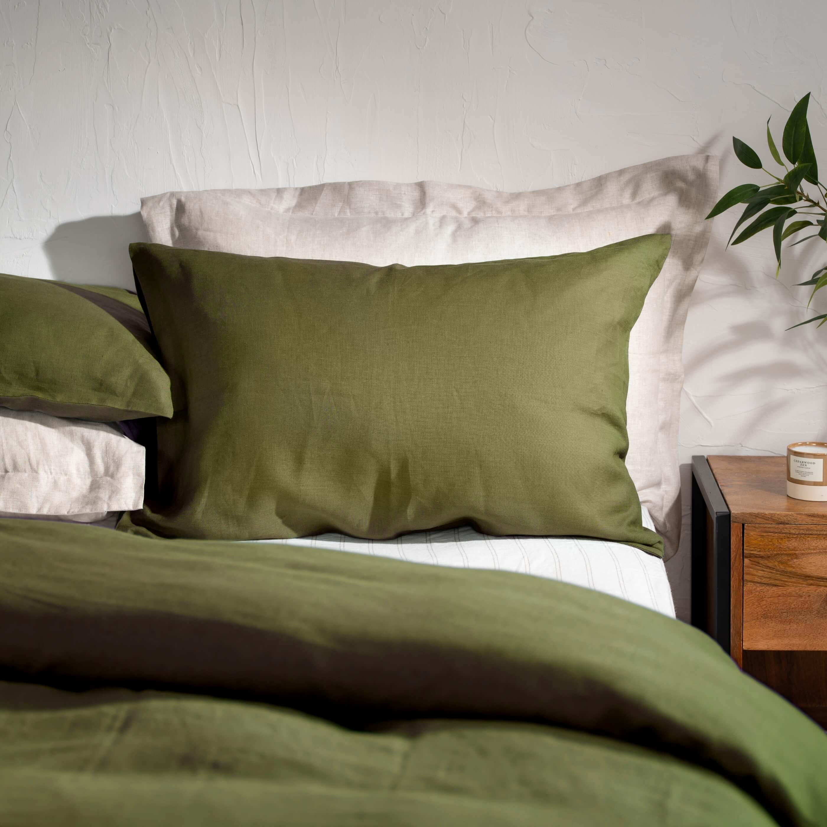 Olive Green French Linen Bedding And Bed Sheets