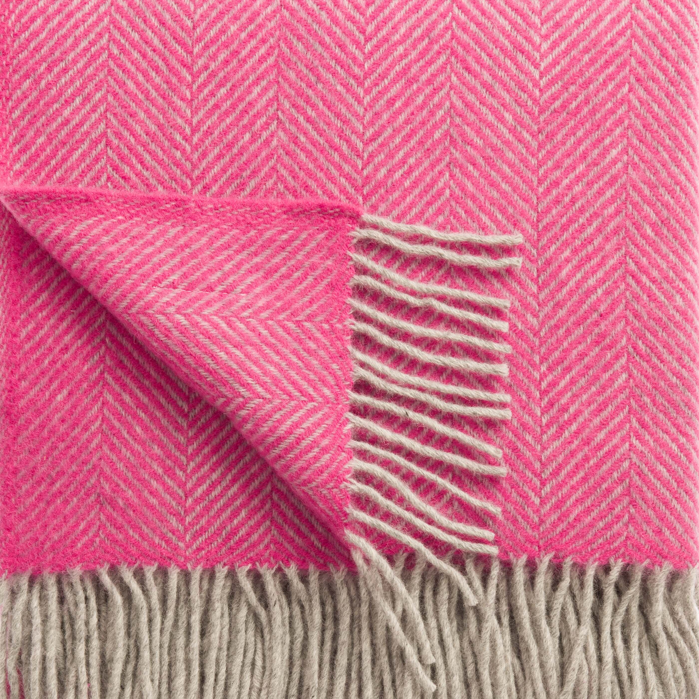 Fuchsia Herringbone Pure Wool Throw