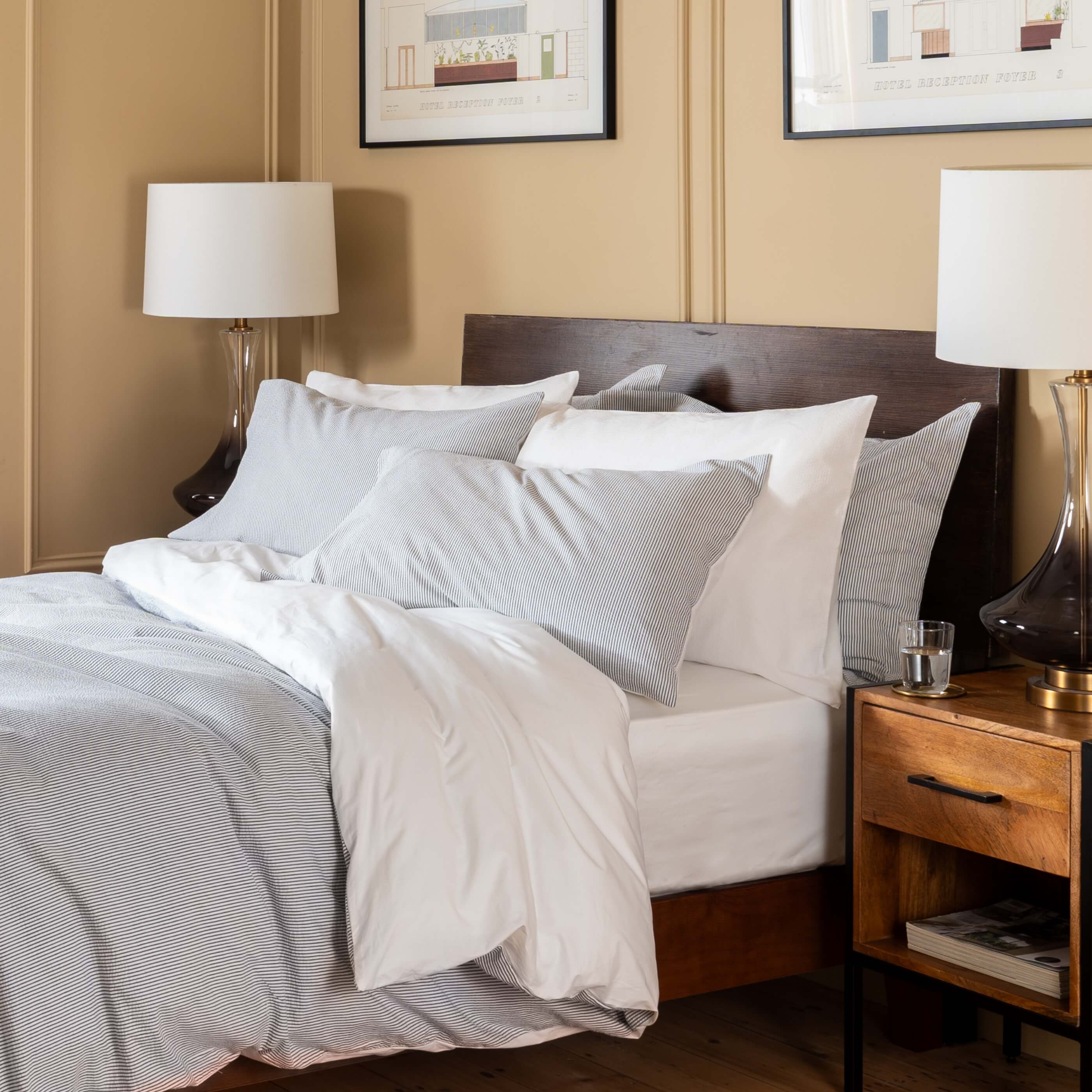 White/Navy Seersucker Stripe Duvet Cover