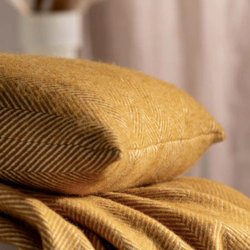 Mustard Herringbone Pure Wool Throws & Cushions