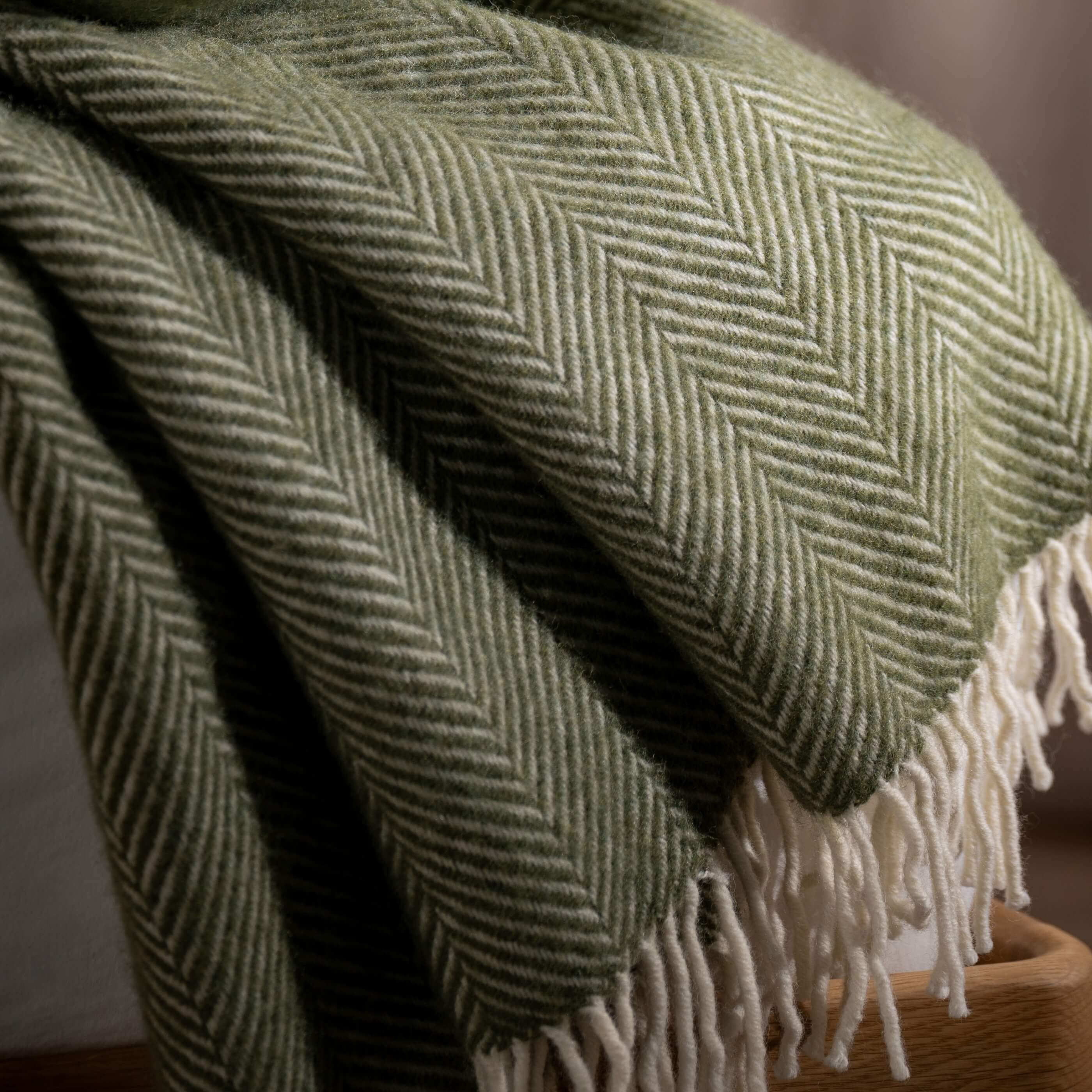 Olive Green Herringbone Pure Wool Cushion