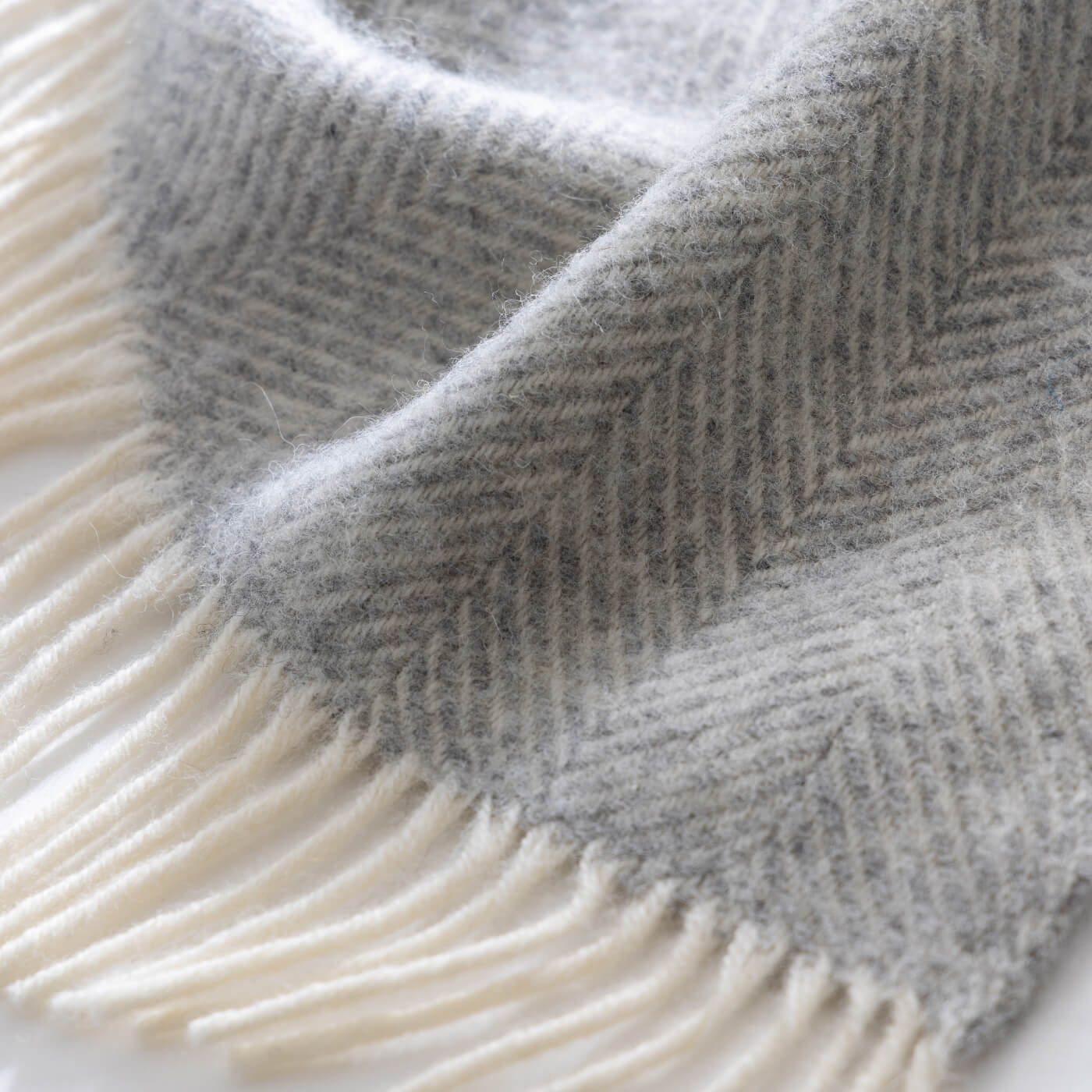 Light Grey Herringbone Pure Wool Throw