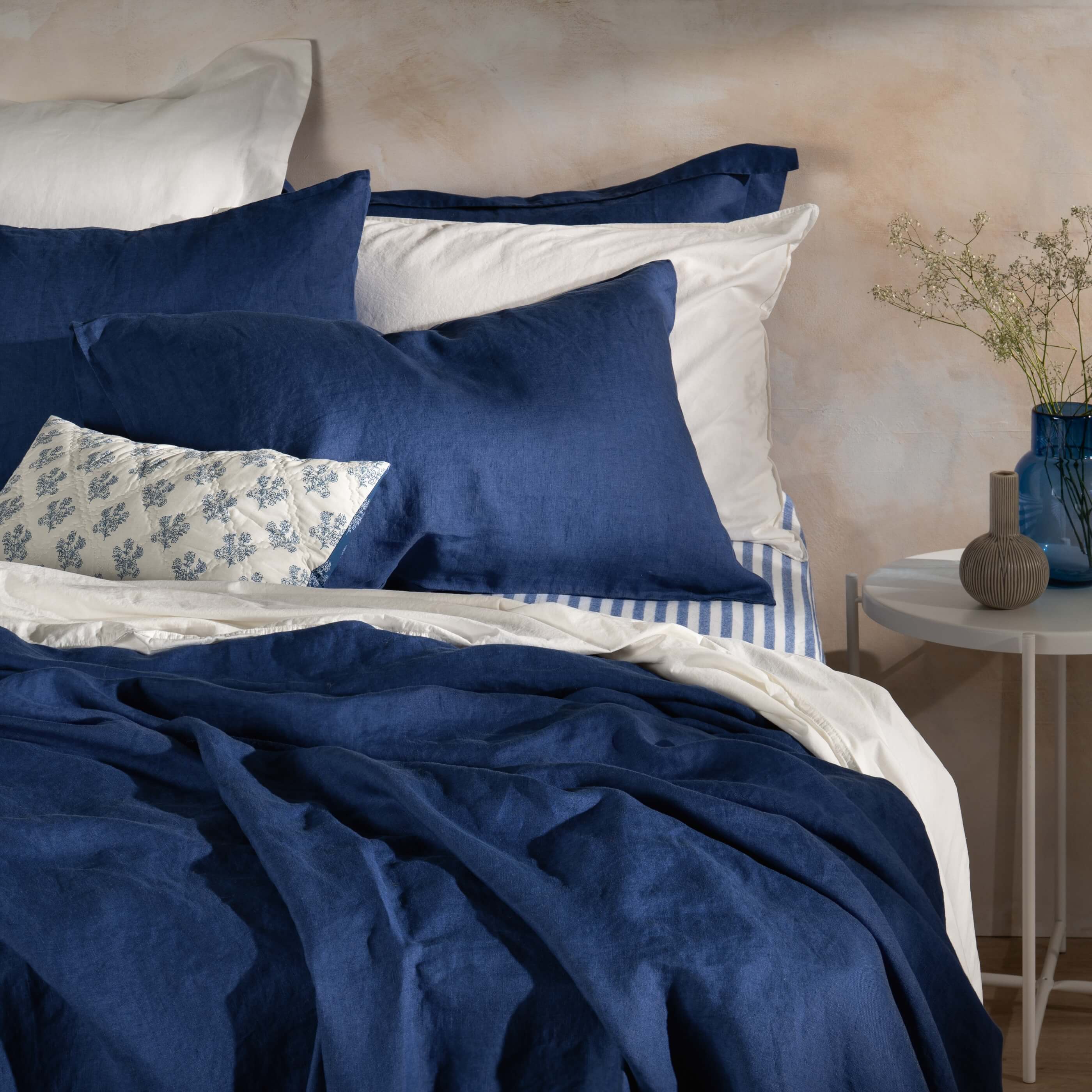 Mediterranean Blue French Linen Duvet Cover