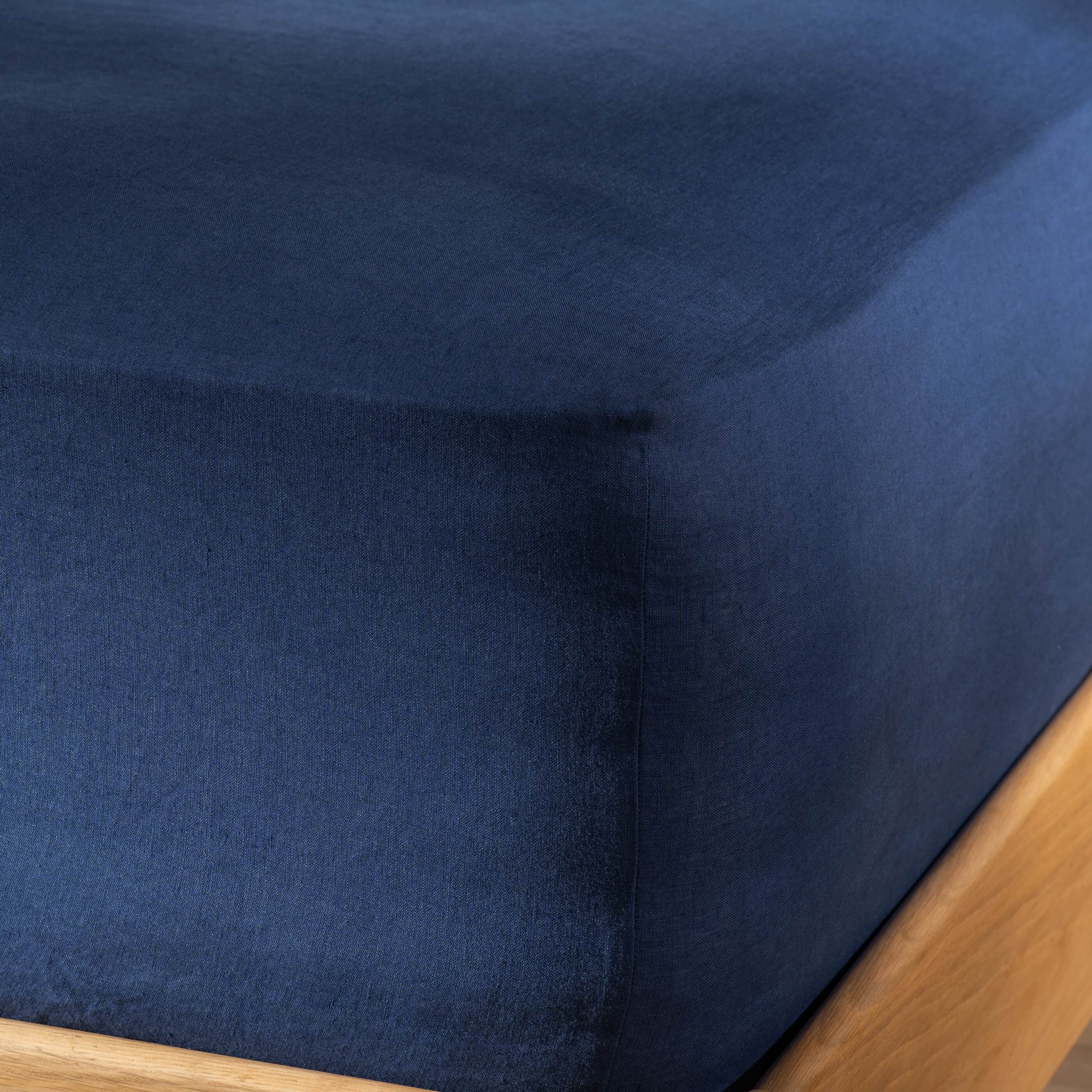 Mediterranean Blue French Linen Bedding and Bed Sheets close-up detail 5 | Soak and Sleep