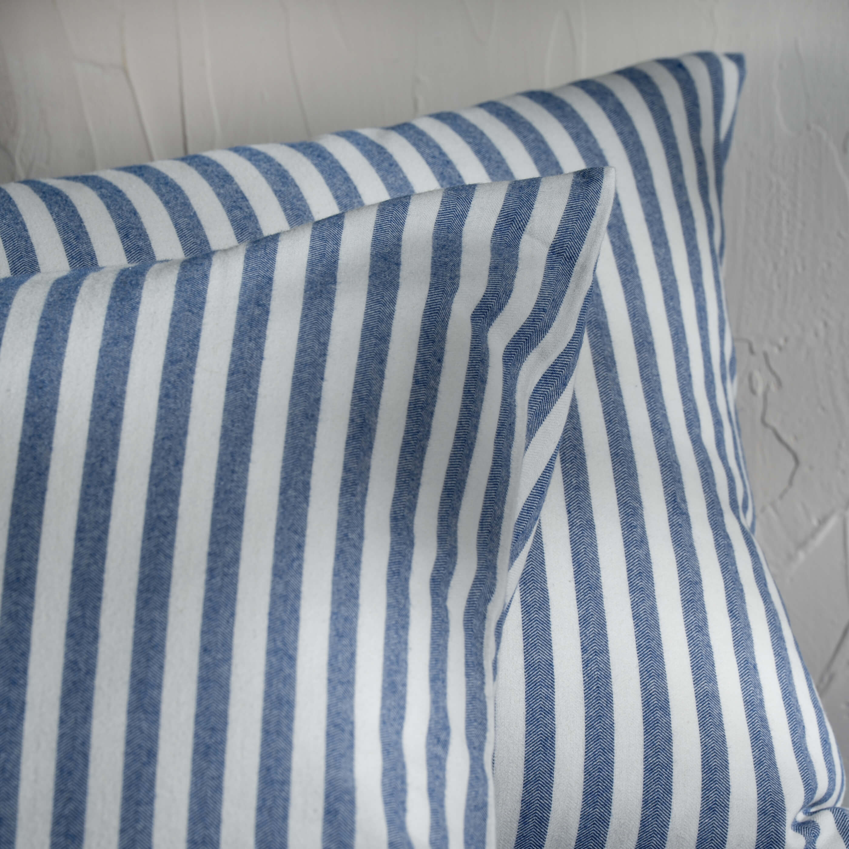 Mediterranean Blue Herringbone Stripe Cotton Housewife Pillowcase Pair