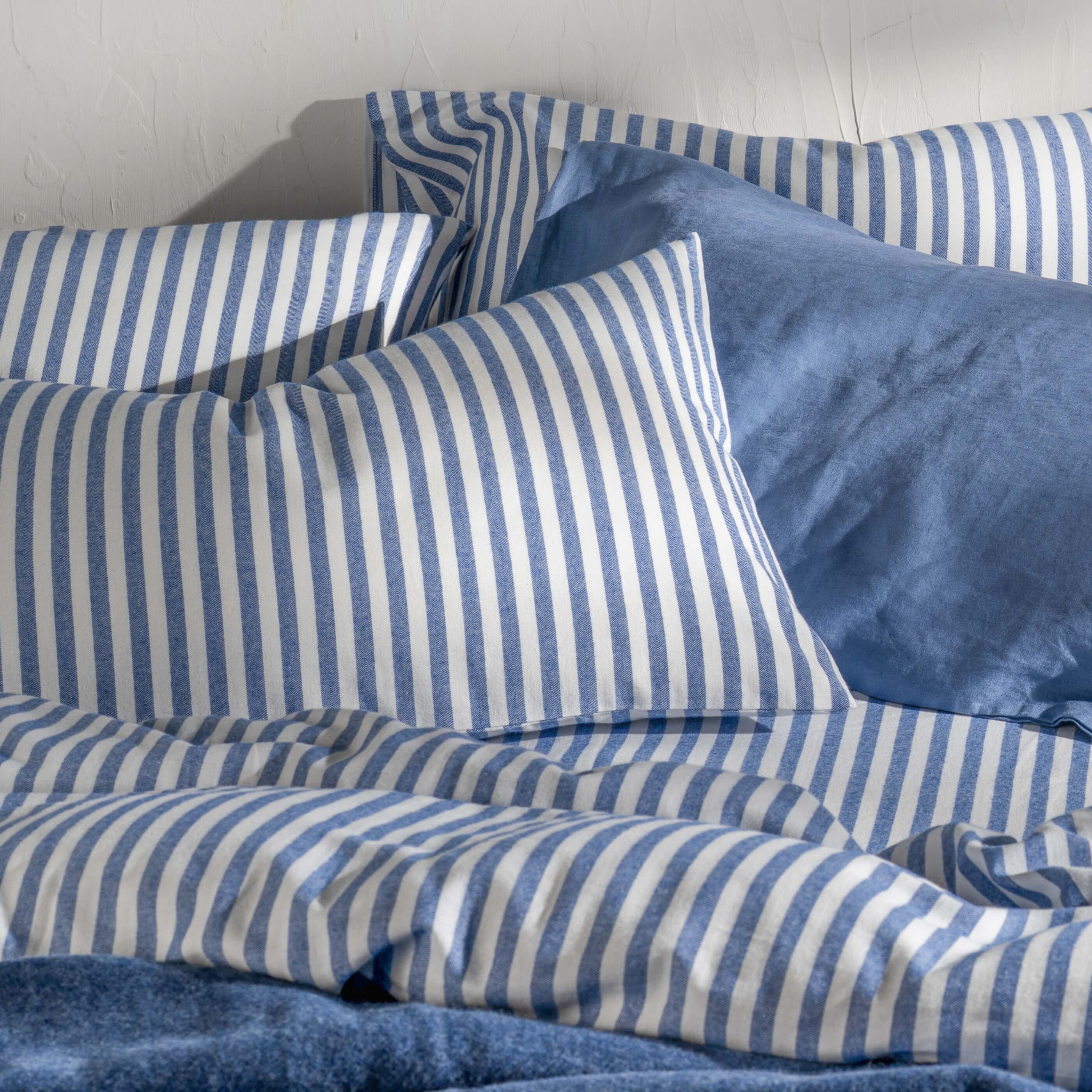 Mediterranean Blue Herringbone Stripe Cotton Bed Sets