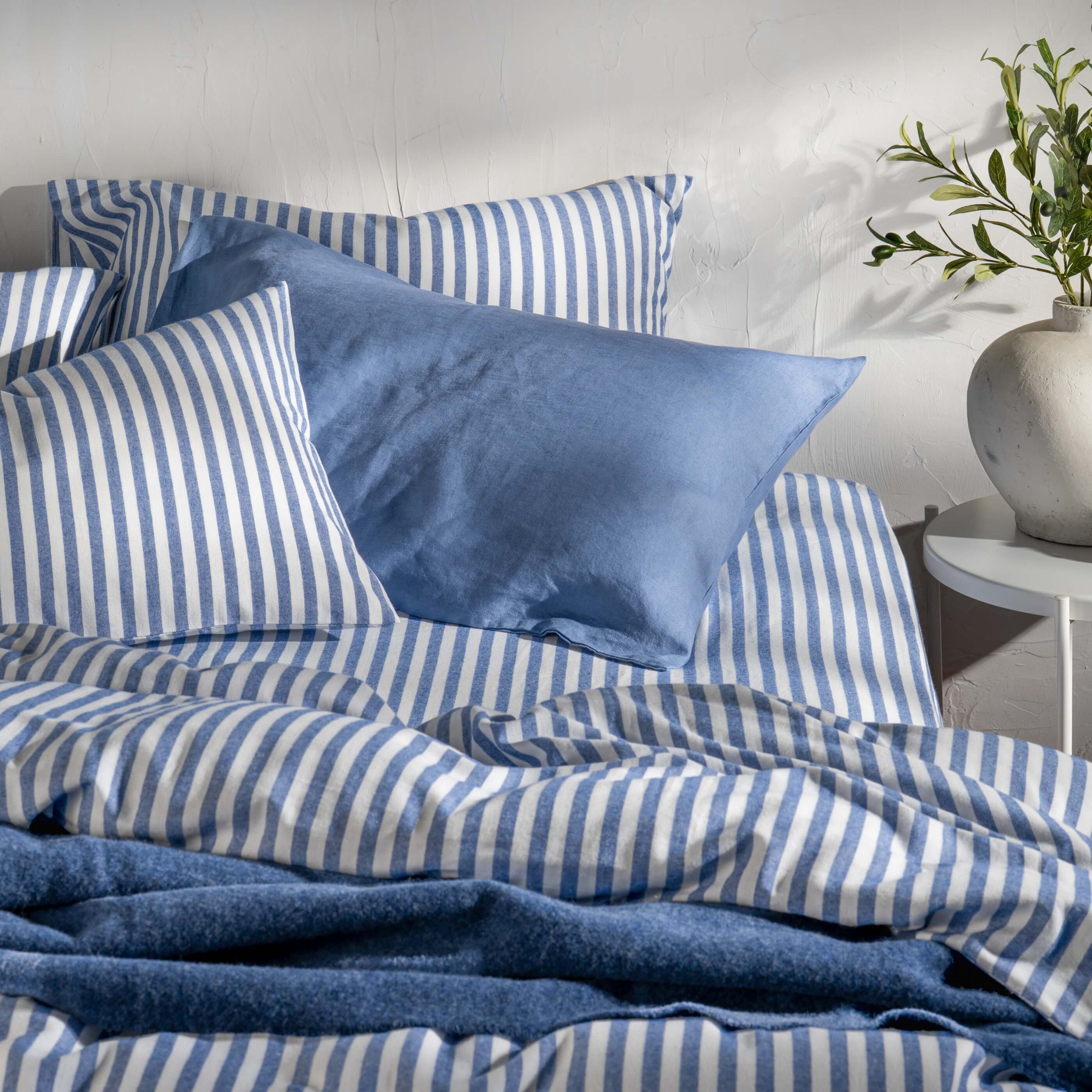 Mediterranean Blue Herringbone Stripe Cotton Bed Sets