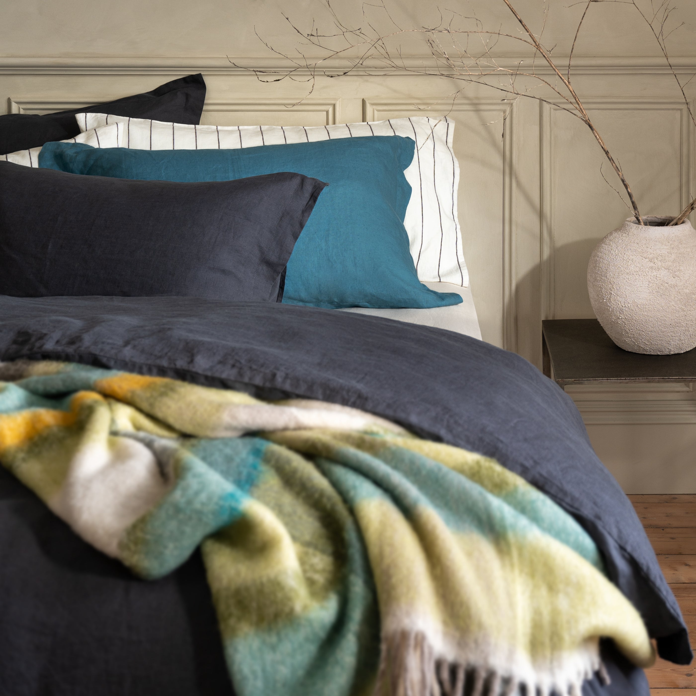 Midnight Grey French Linen Duvet Cover