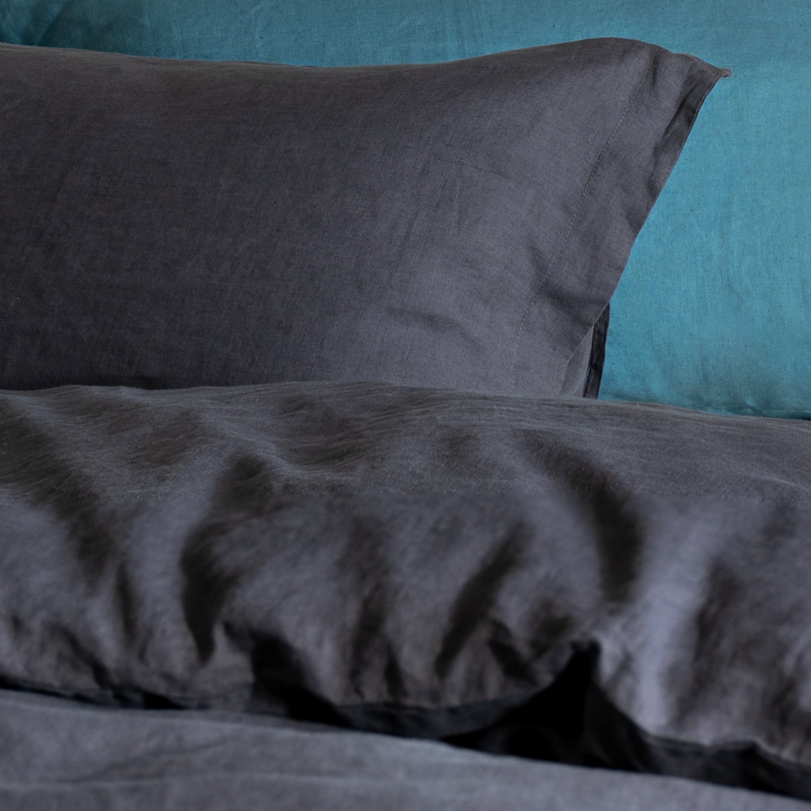 Midnight Grey French Linen Duvet Cover