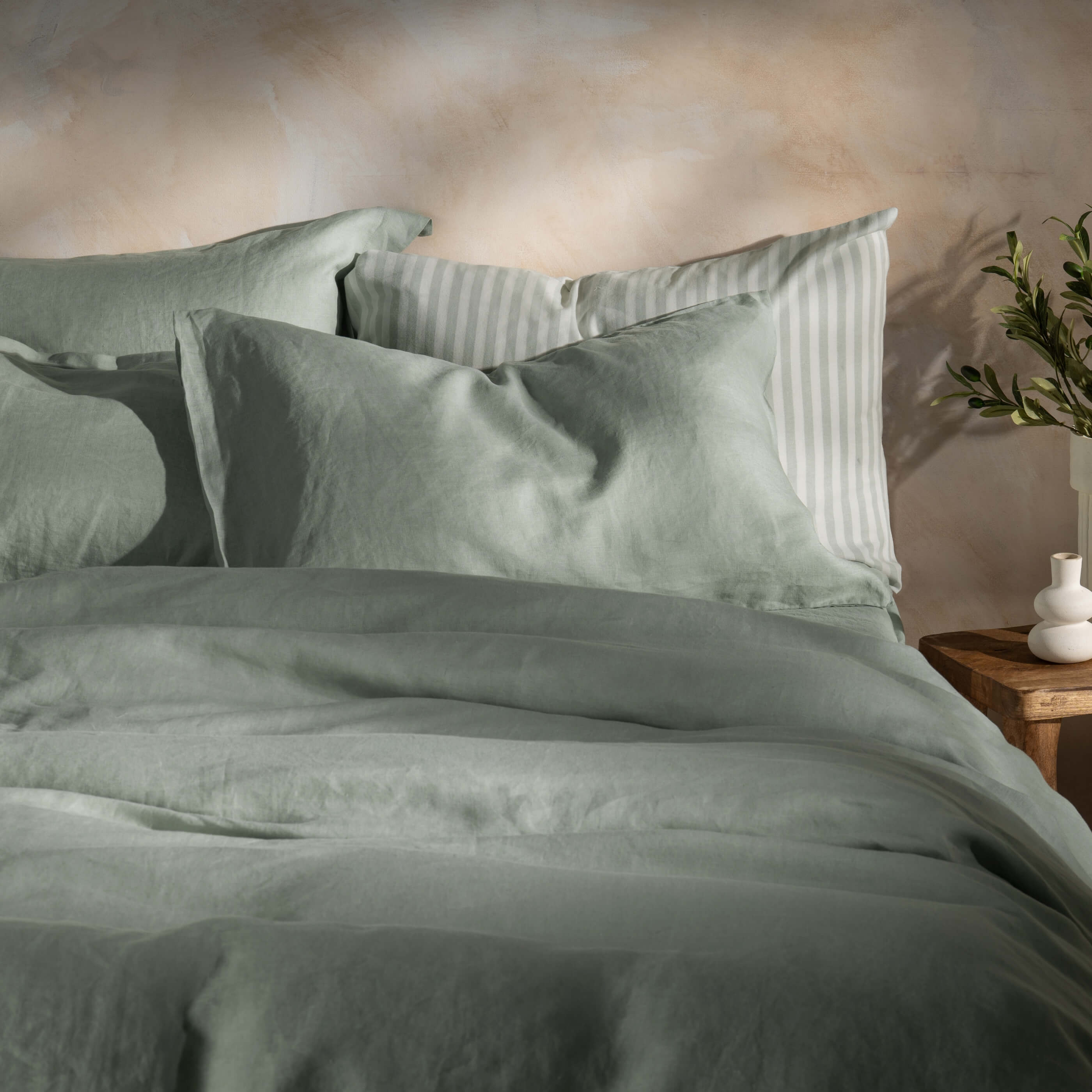 Misty Green French Linen Duvet Cover